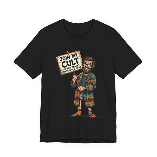 Join My Cult Snacks and Trauma Bonding Funny Burnout Shirt | Khai Studio