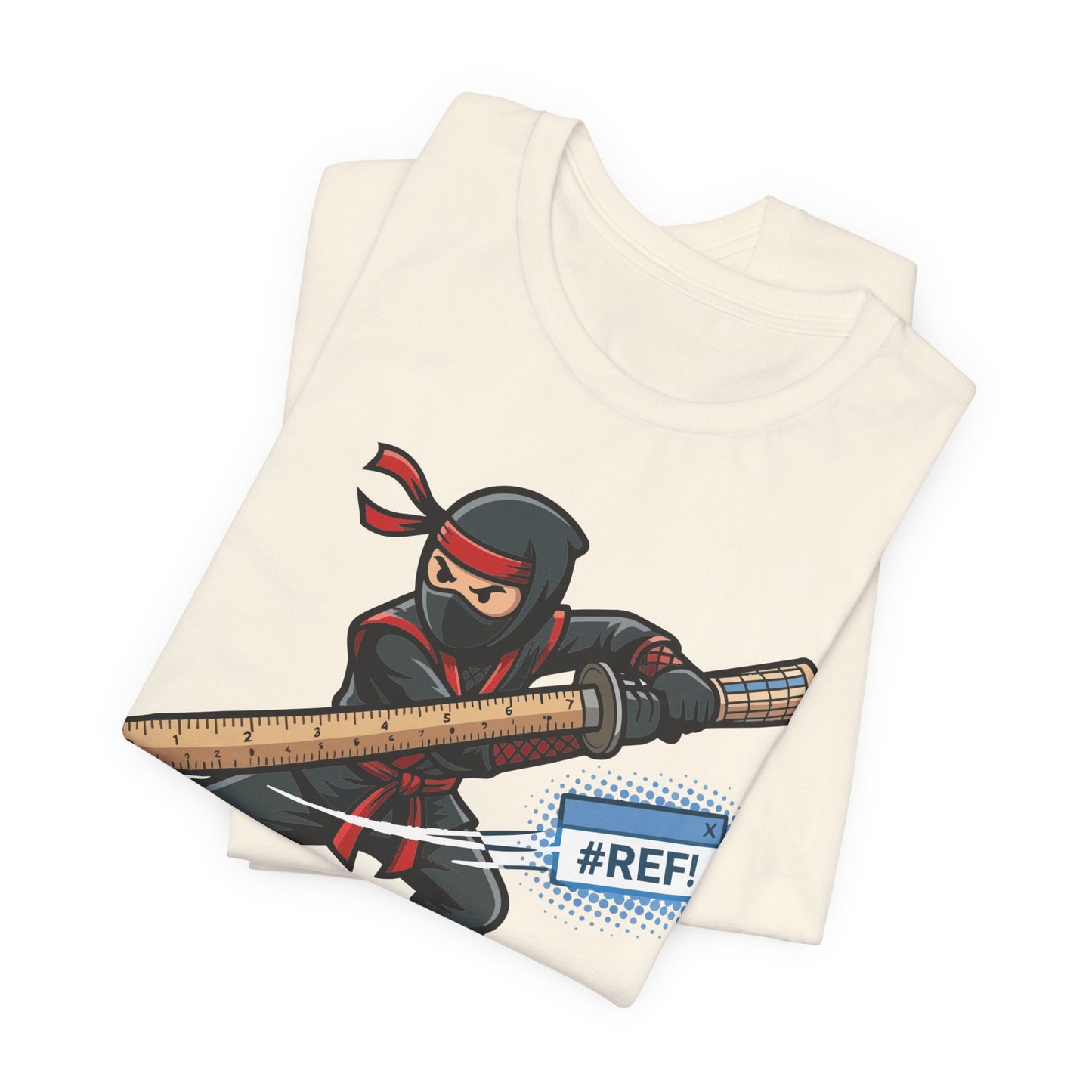 Asphalt Bella+Canvas 3001 unisex tee with Excel Warrior VLOOKUP Assassin ninja spreadsheet graphic, flat lay