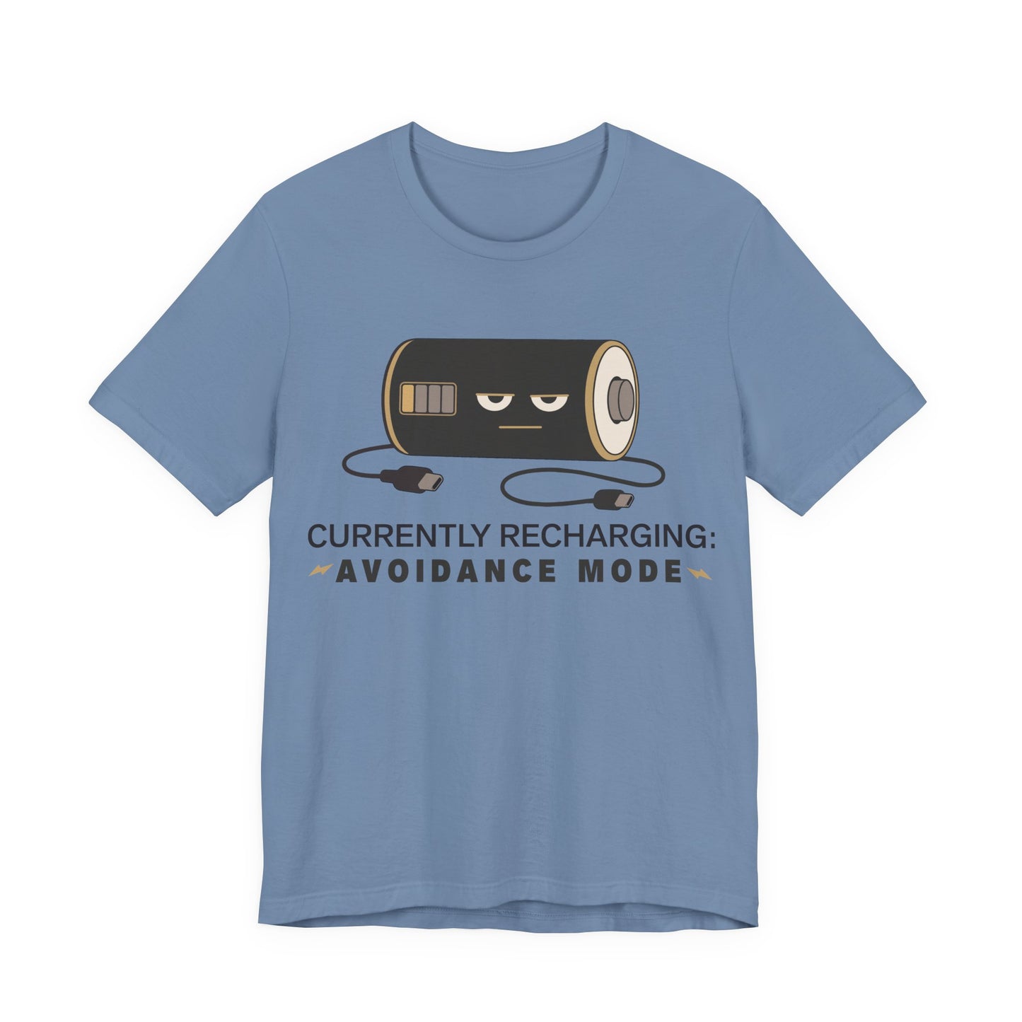 Steel Blue Bella+Canvas 3001 unisex tee with Currently Recharging Avoidance Mode graphic