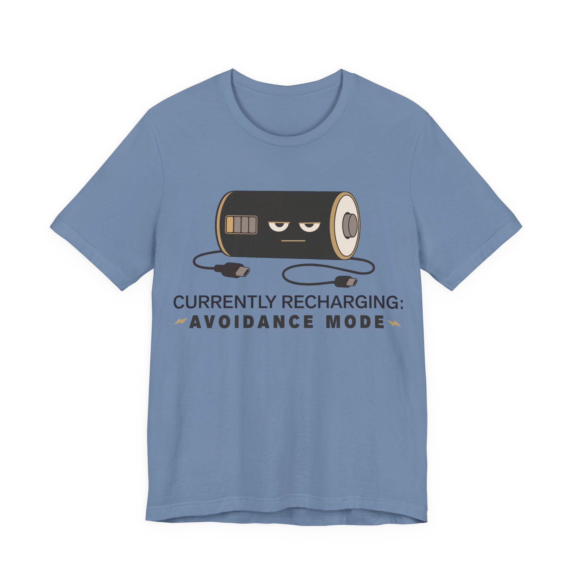 Steel Blue Bella+Canvas 3001 unisex tee with Currently Recharging Avoidance Mode graphic