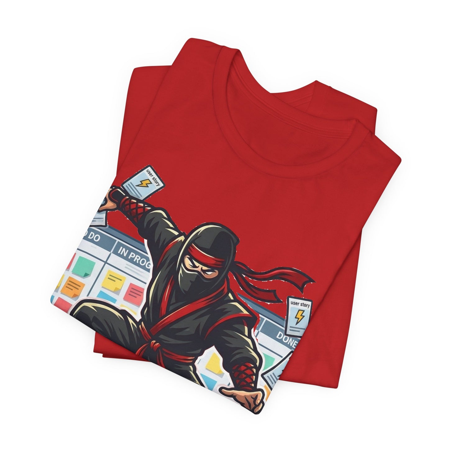 Steel Blue Bella+Canvas 3001 unisex tee with Certified Agile Specialist ninja kanban design, flat lay