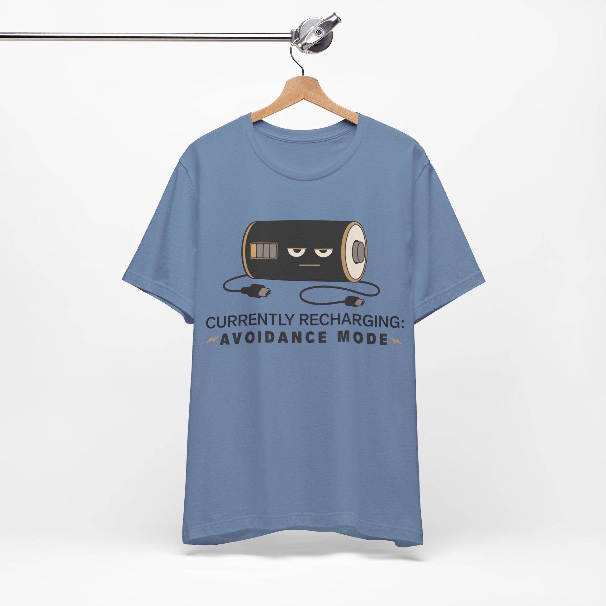 Currently Recharging Avoidance Mode graphic on Bella+Canvas 3001 unisex tee