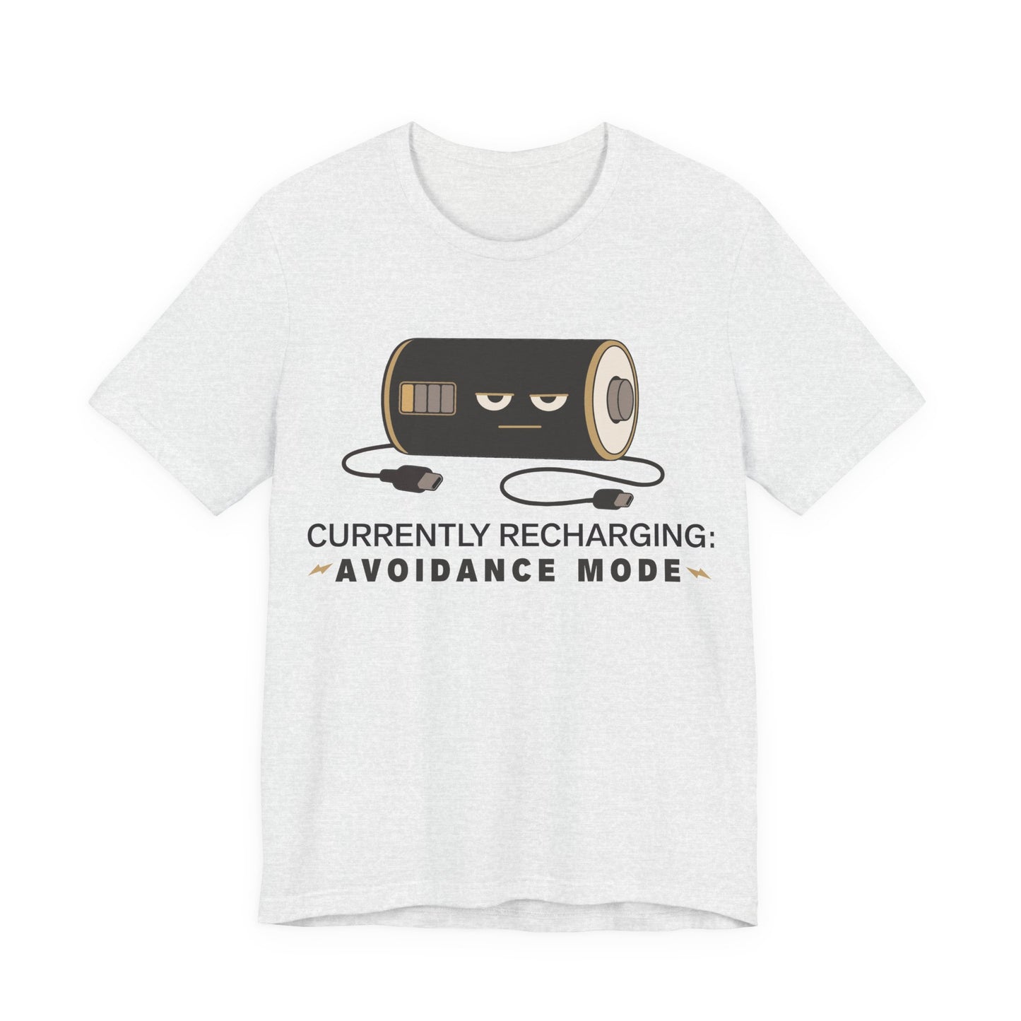 Ash Bella+Canvas 3001 unisex tee with Currently Recharging Avoidance Mode graphic