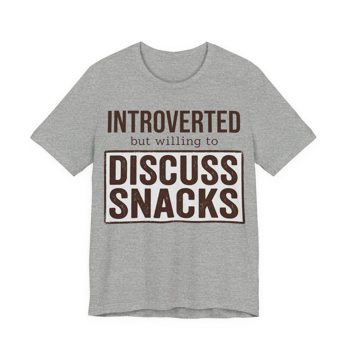 Athletic Heather Bella+Canvas 3001 unisex tee with Introverted but Willing to Snack graphic