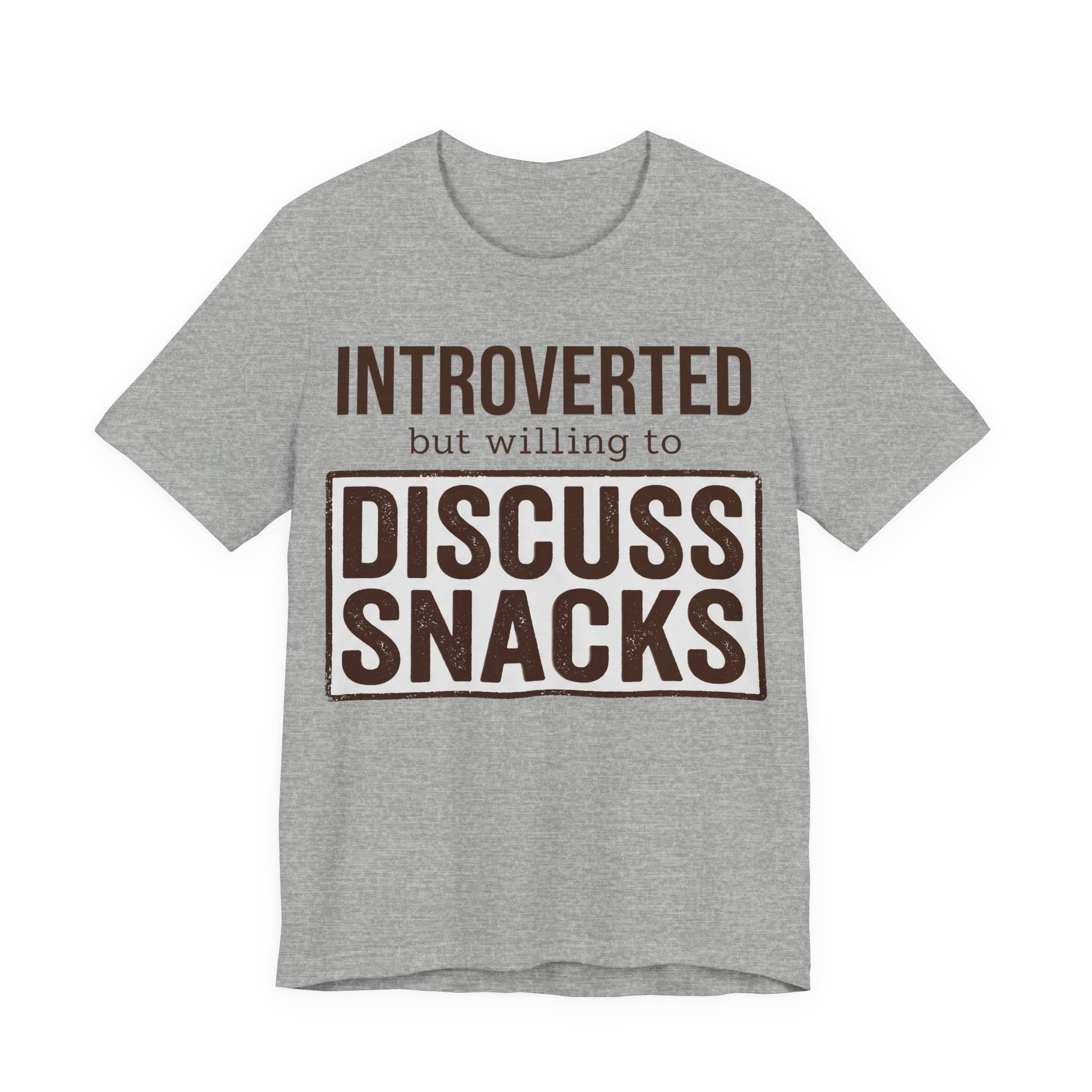 Athletic Heather Bella+Canvas 3001 unisex tee with Introverted but Willing to Snack graphic