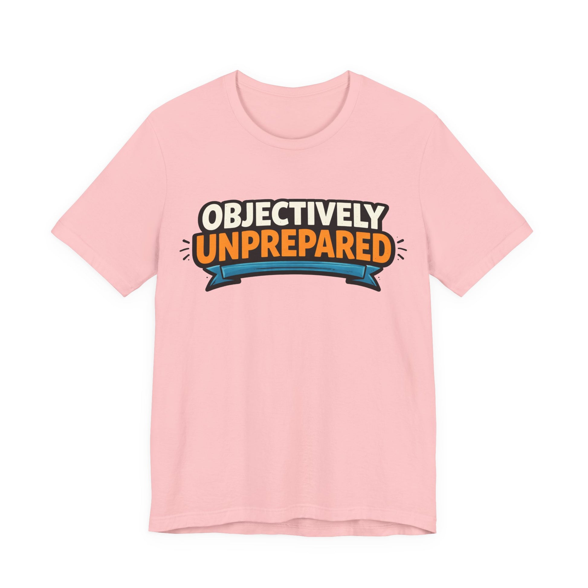 Asphalt Bella+Canvas 3001 unisex tee with Objectively Unprepared graphic, flat lay