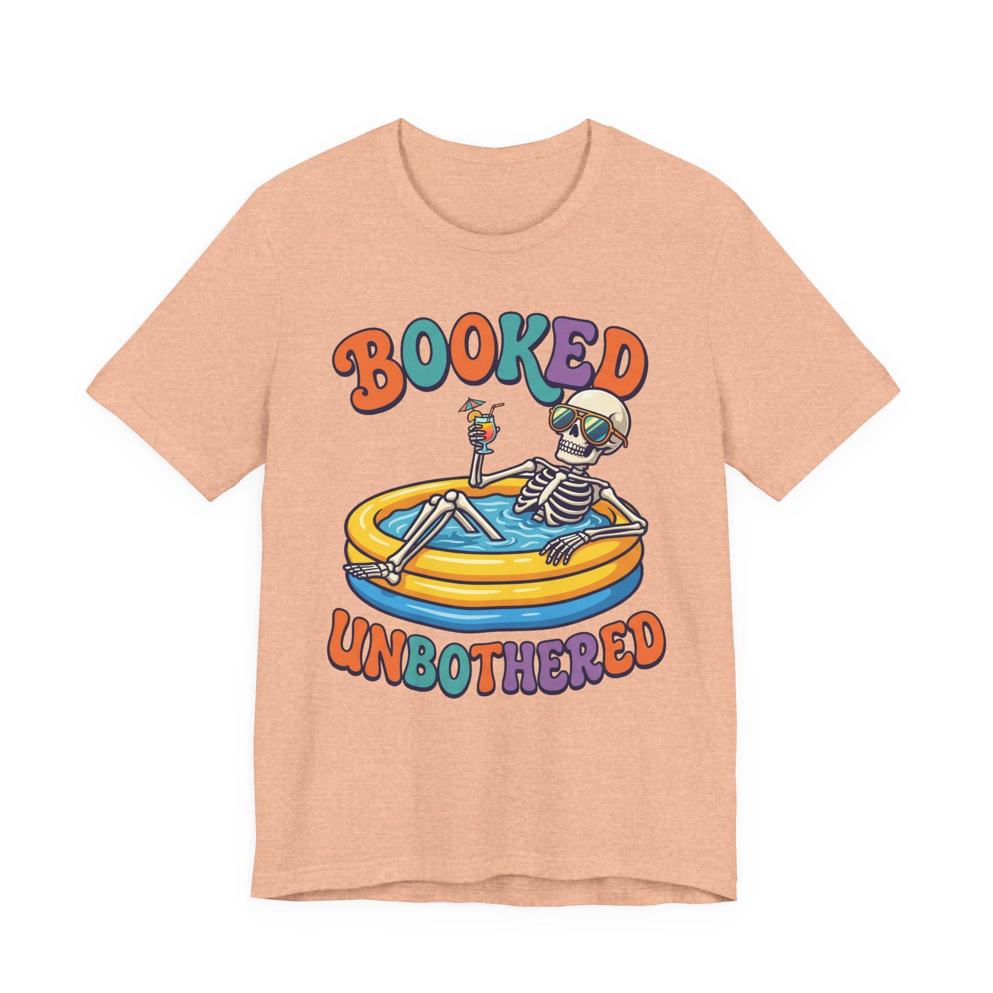 Black Bella+Canvas 3001 unisex tee with Booked and Unbothered graphic, on hanger