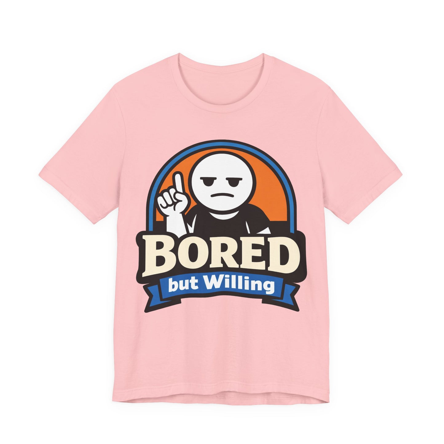 Asphalt Bella+Canvas 3001 unisex tee with Bored But Willing graphic, flat lay