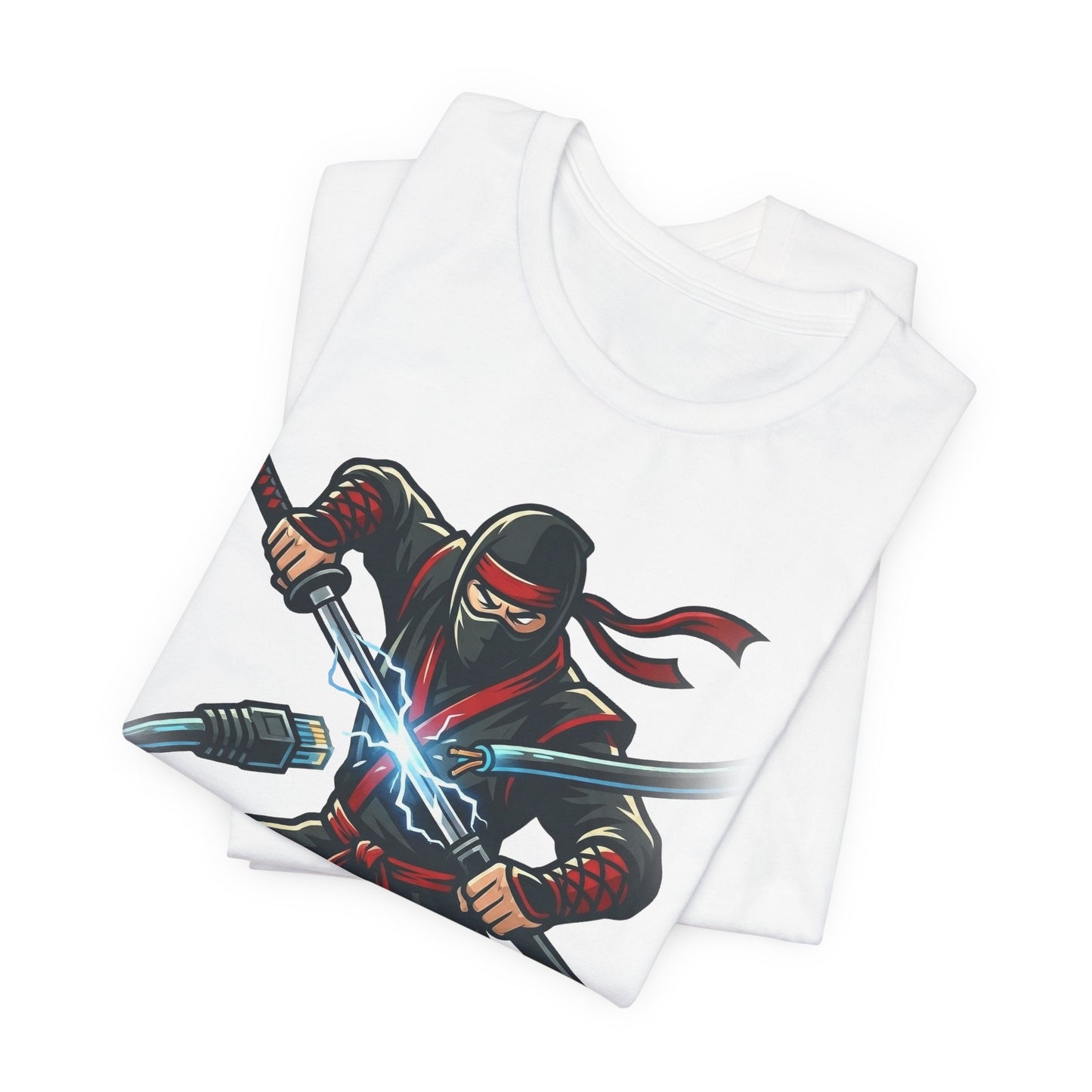 Steel Blue Bella+Canvas 3001 unisex tee with I've Already Fixed It You Just Haven't Realized It Yet ninja design, detail view