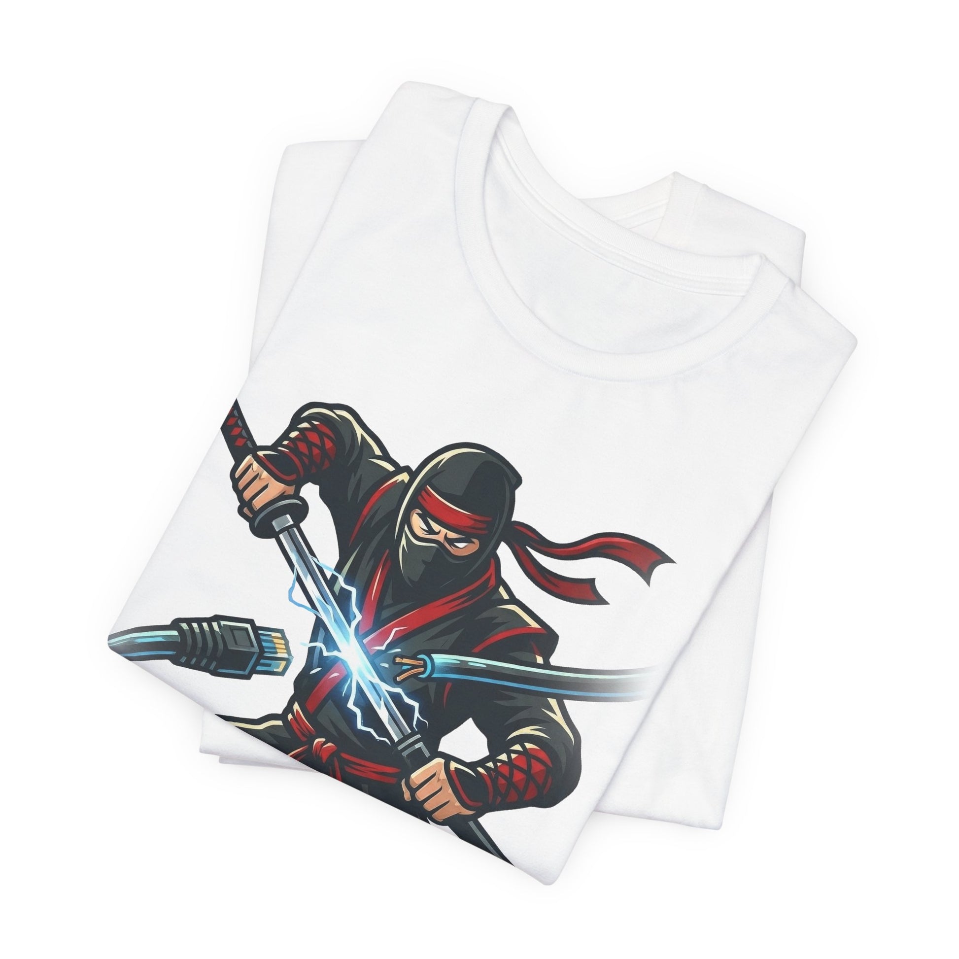 Steel Blue Bella+Canvas 3001 unisex tee with I've Already Fixed It You Just Haven't Realized It Yet ninja design, detail view