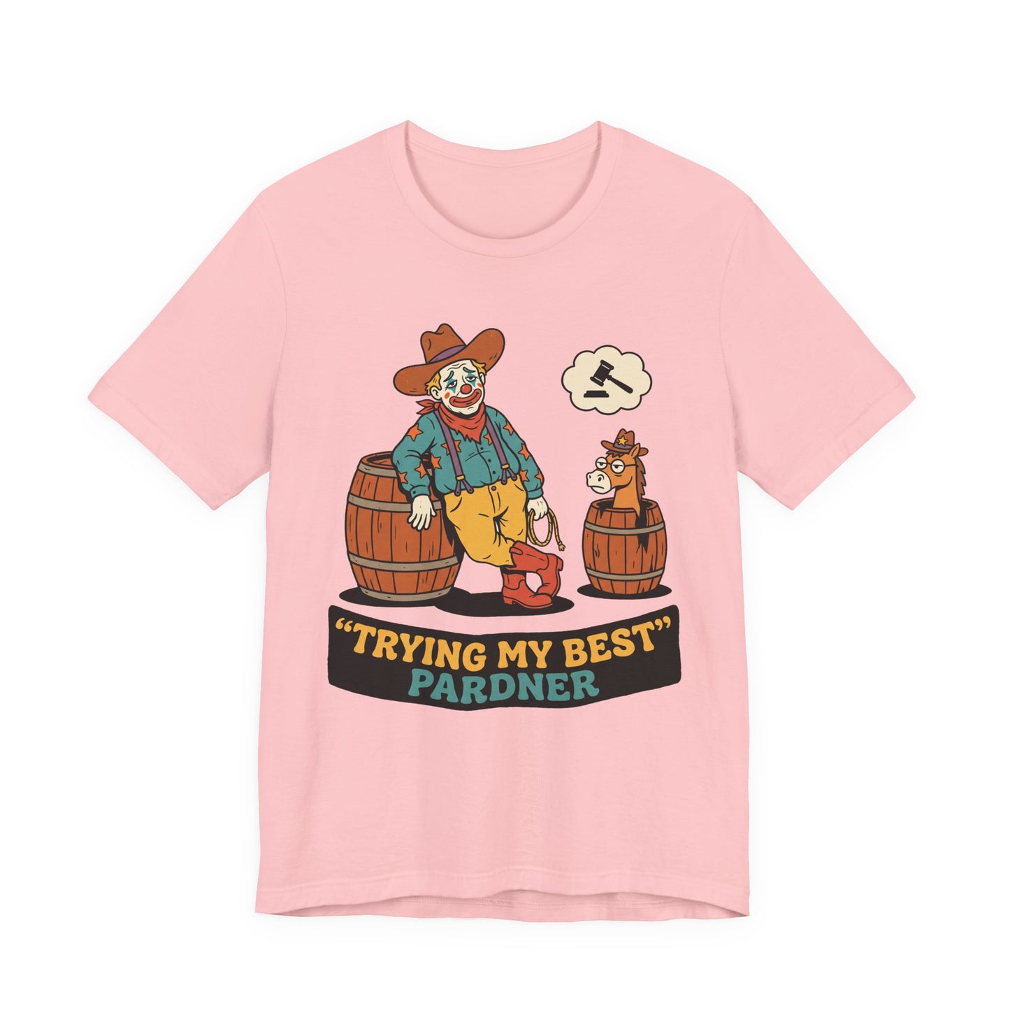 Asphalt Bella+Canvas 3001 unisex tee with Trying My Best Pardner graphic, flat lay