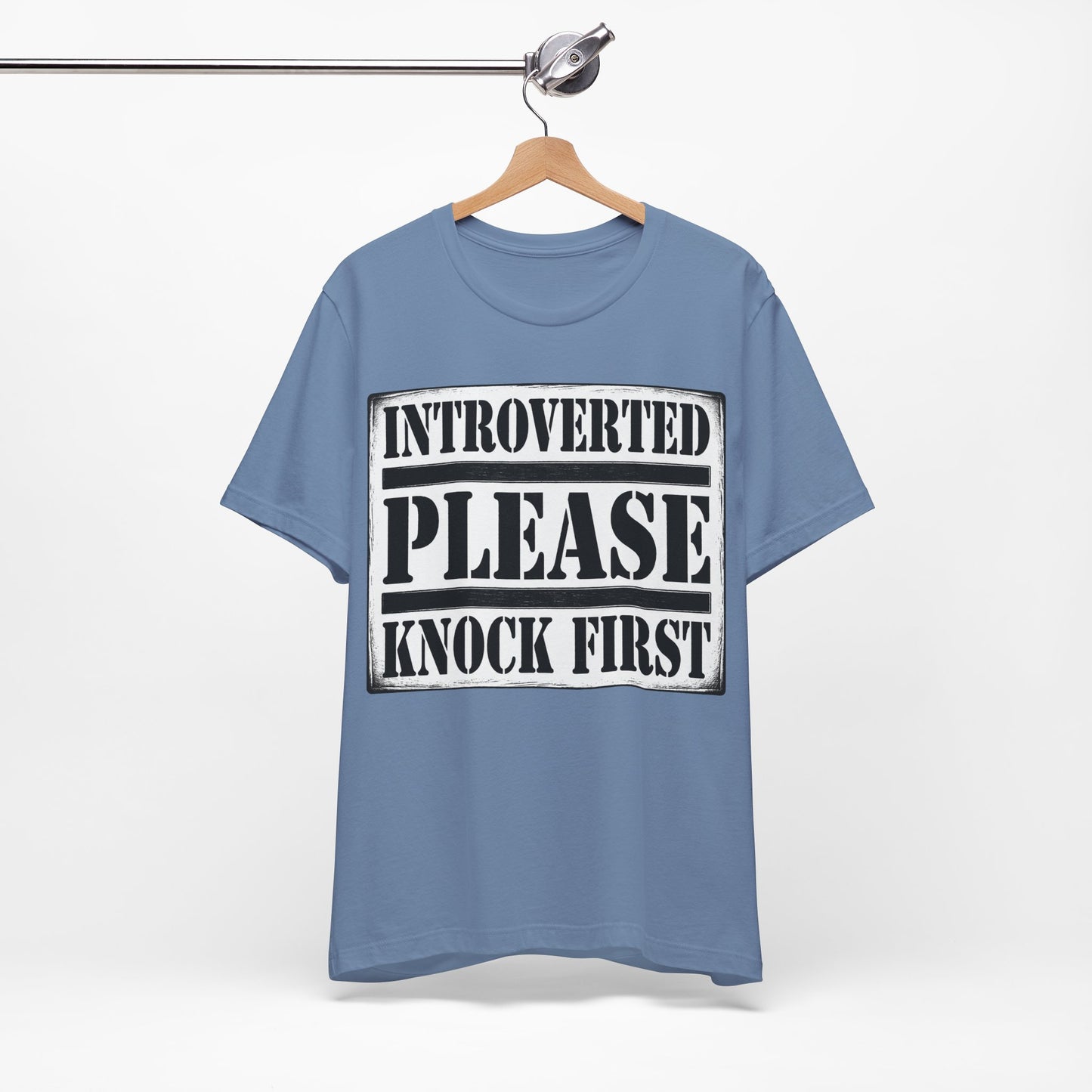 Introverted Please Knock First graphic on Bella+Canvas 3001 unisex tee