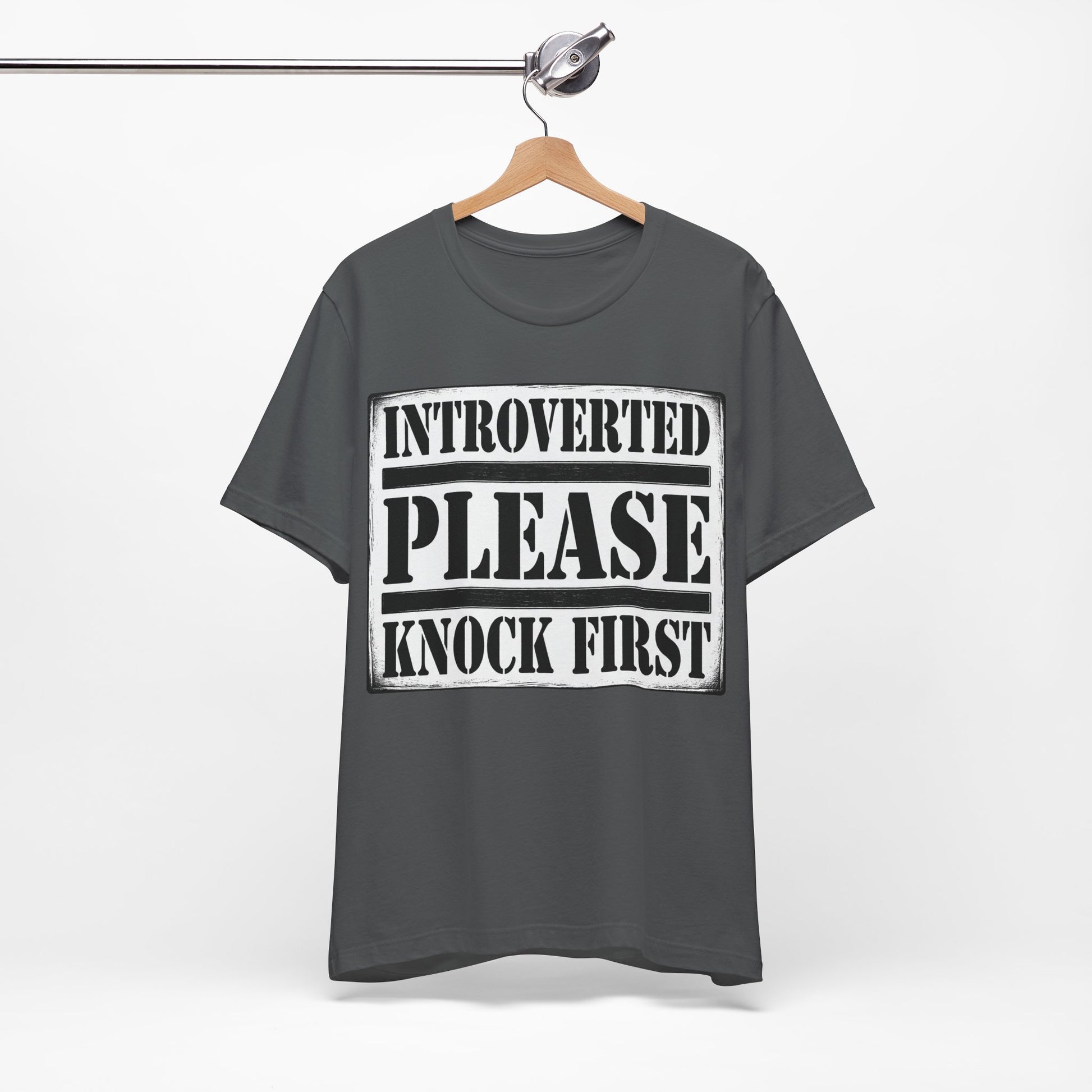 Introverted Please Knock First graphic on Bella+Canvas 3001 unisex tee