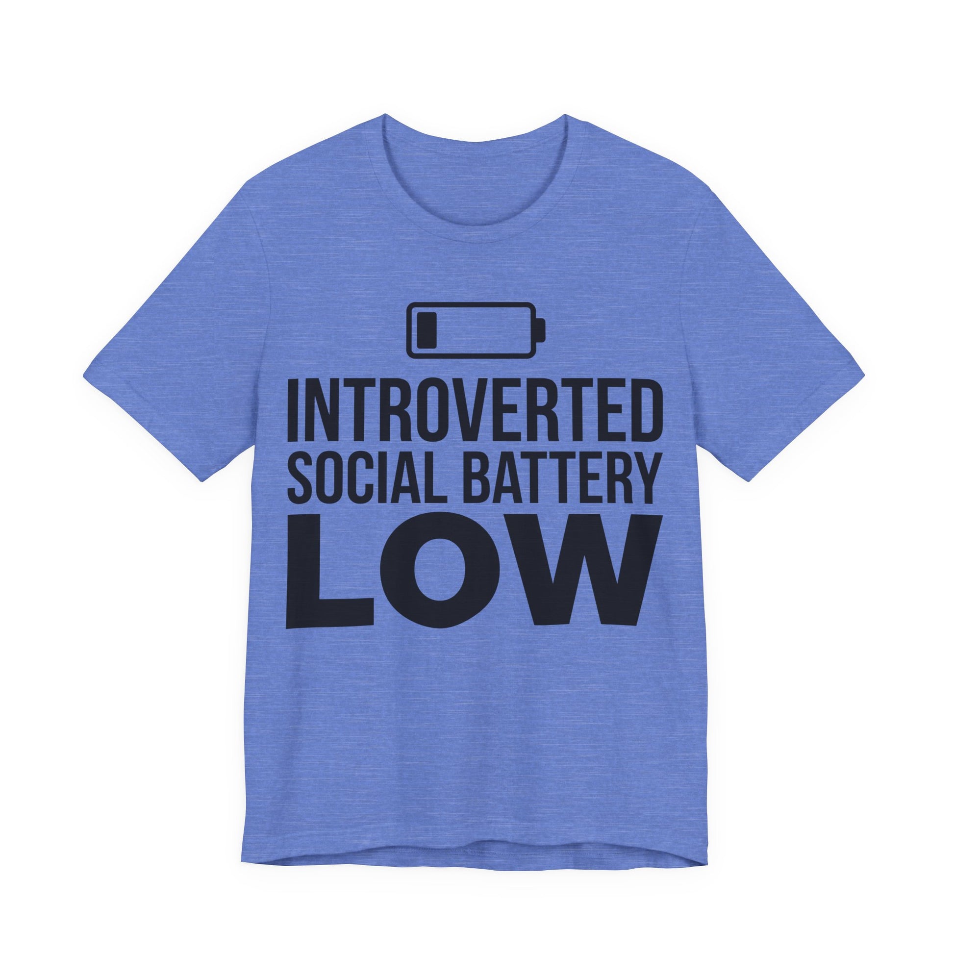 Heather Columbia Blue Bella+Canvas 3001 unisex tee with Introverted Social Battery Low graphic