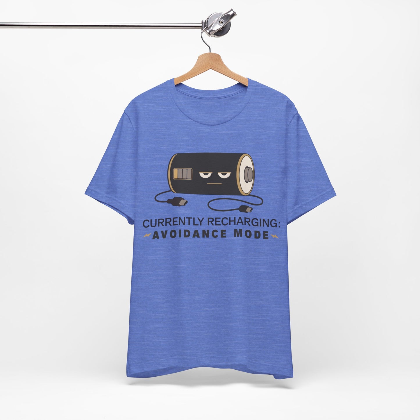 Currently Recharging Avoidance Mode graphic on Bella+Canvas 3001 unisex tee