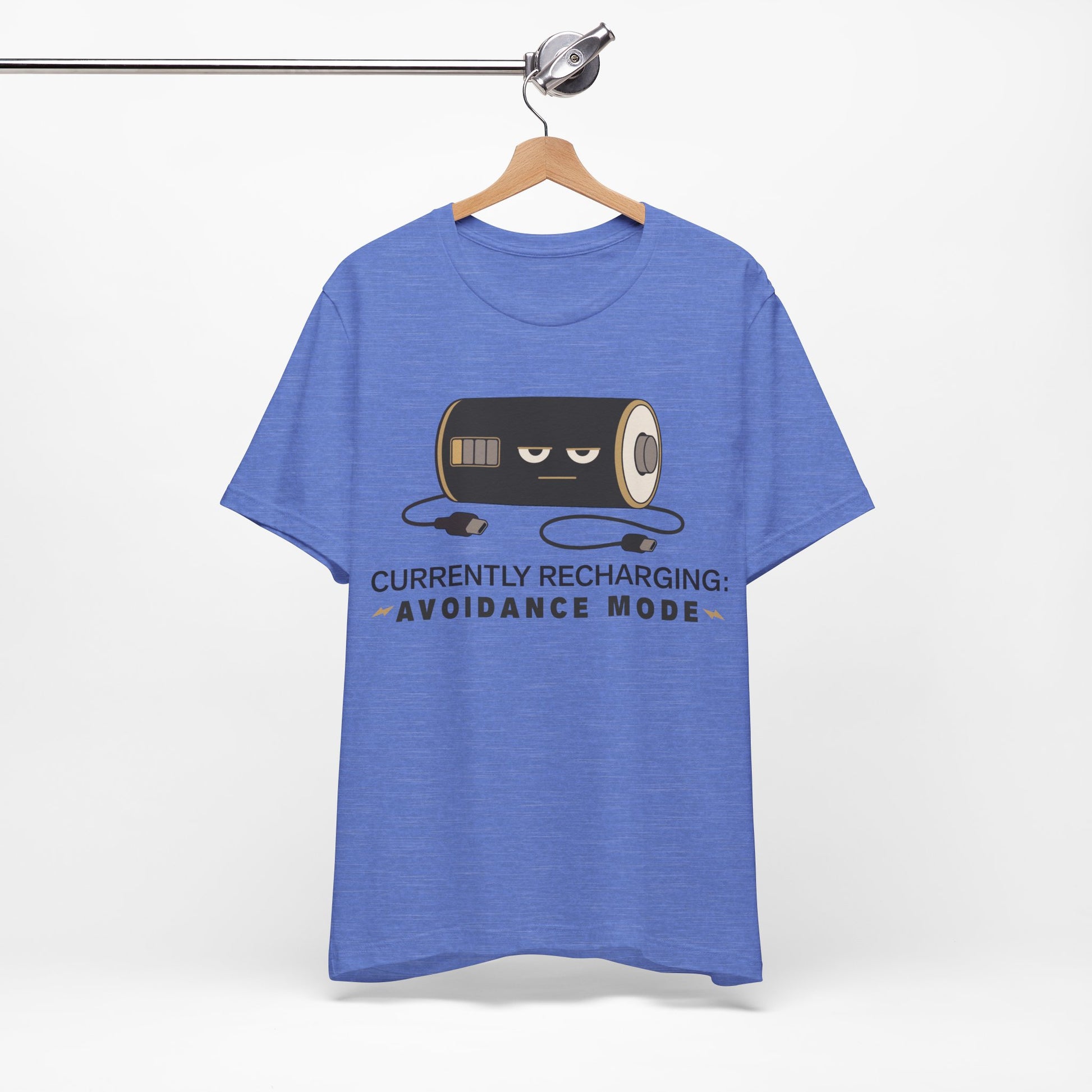 Currently Recharging Avoidance Mode graphic on Bella+Canvas 3001 unisex tee