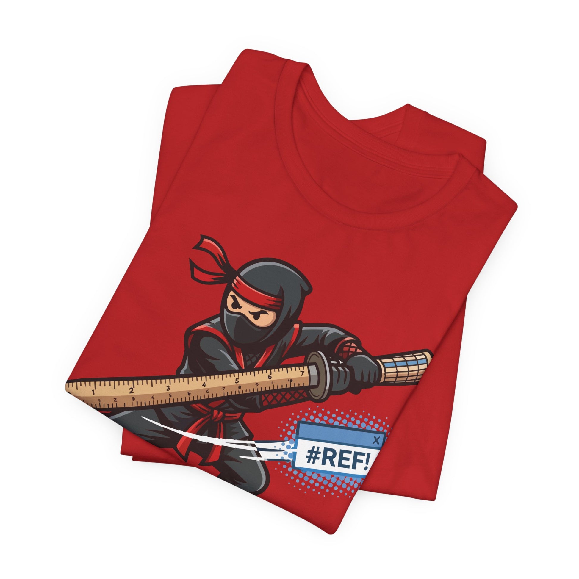 True Royal Bella+Canvas 3001 unisex tee with Excel Warrior VLOOKUP Assassin ninja spreadsheet graphic, on hanger