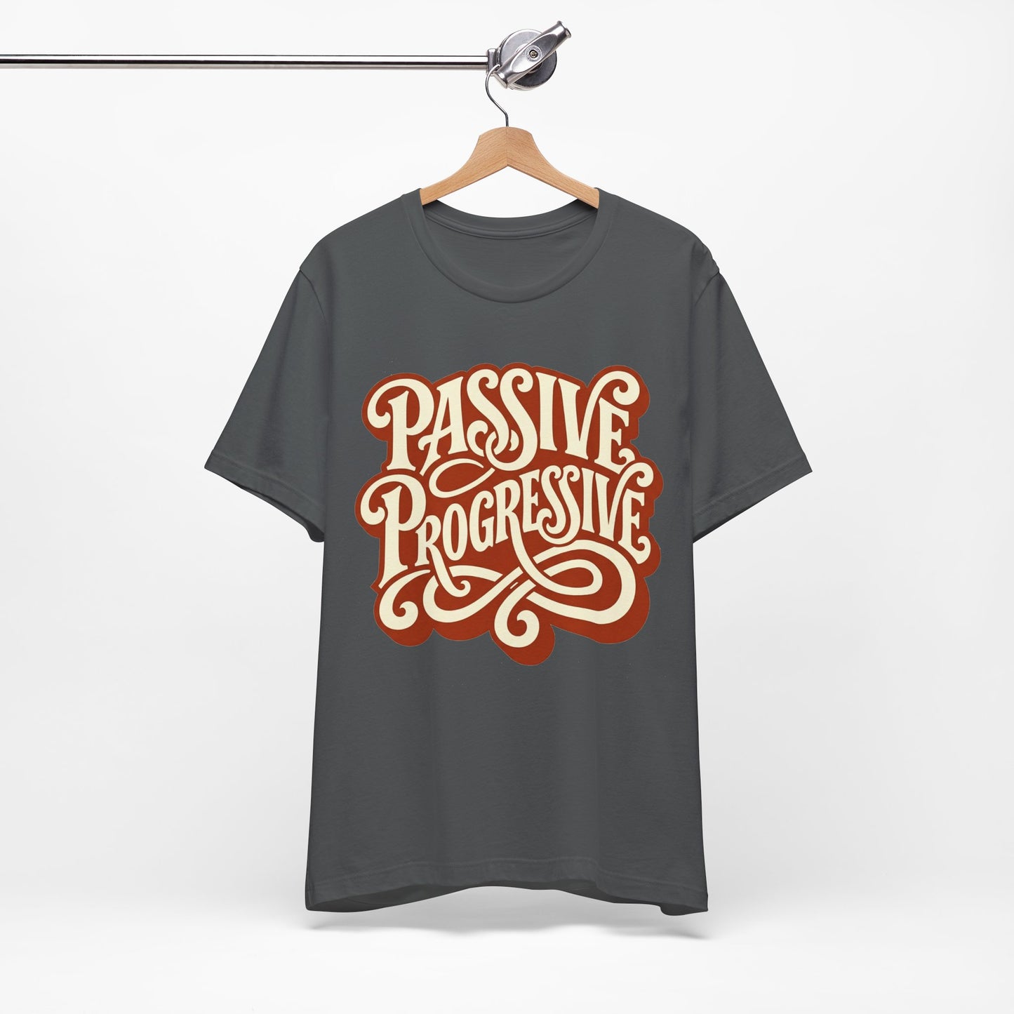 Steel Blue Bella+Canvas 3001 unisex tee with Passive Progressive graphic, detail view