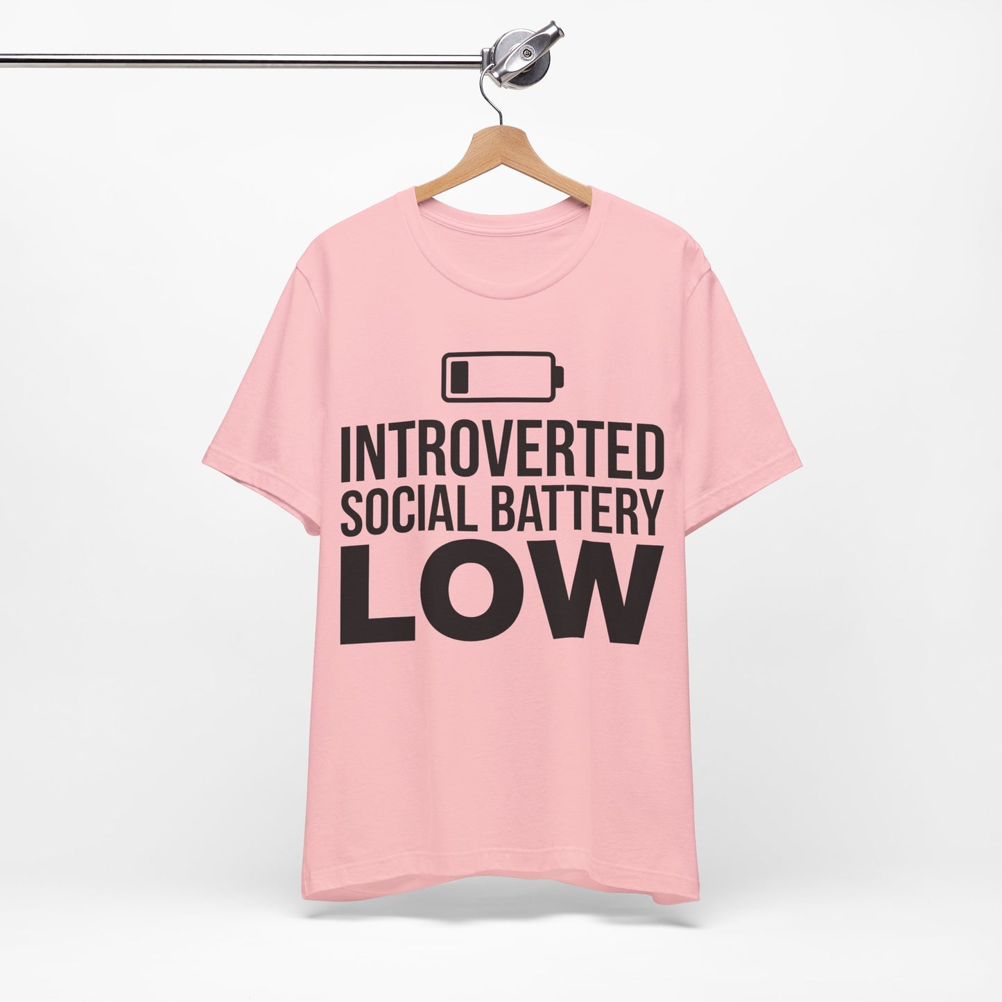 Introverted Social Battery Low graphic on Bella+Canvas 3001 unisex tee