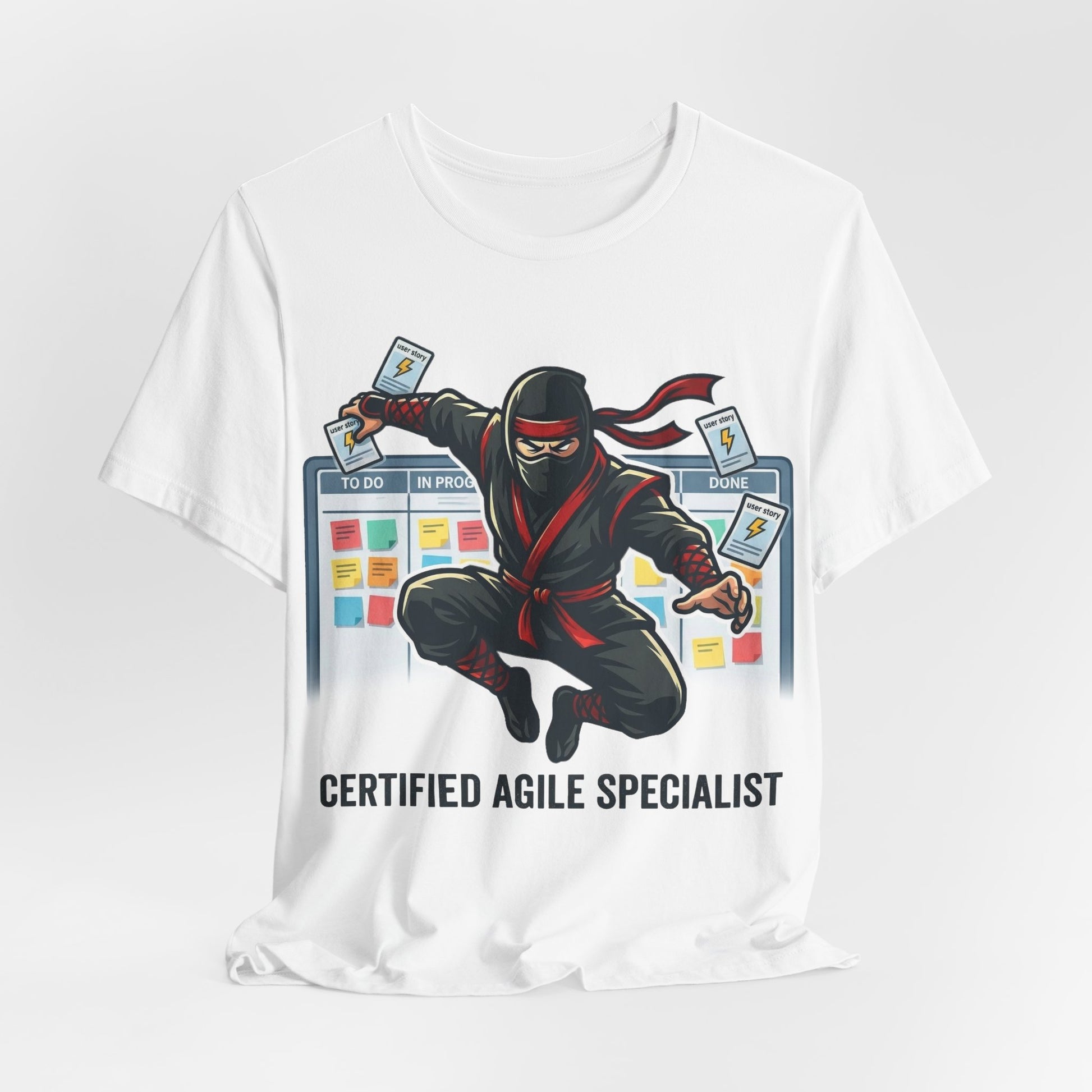 Deep Heather Bella+Canvas 3001 unisex tee with Certified Agile Specialist ninja kanban design, detail view