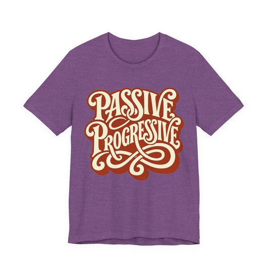 Asphalt Bella+Canvas 3001 unisex tee with Passive Progressive graphic, flat lay