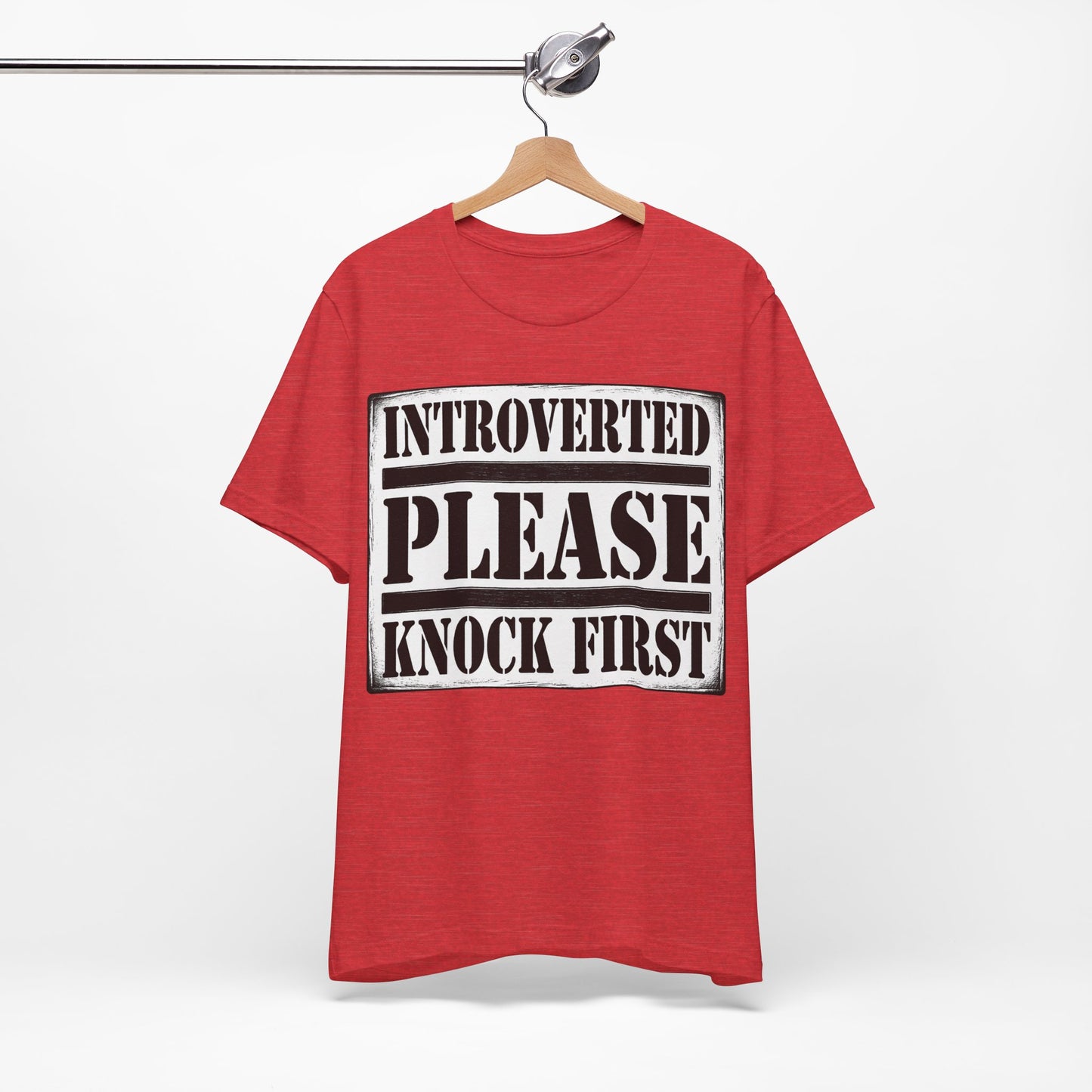Introverted Please Knock First graphic on Bella+Canvas 3001 unisex tee