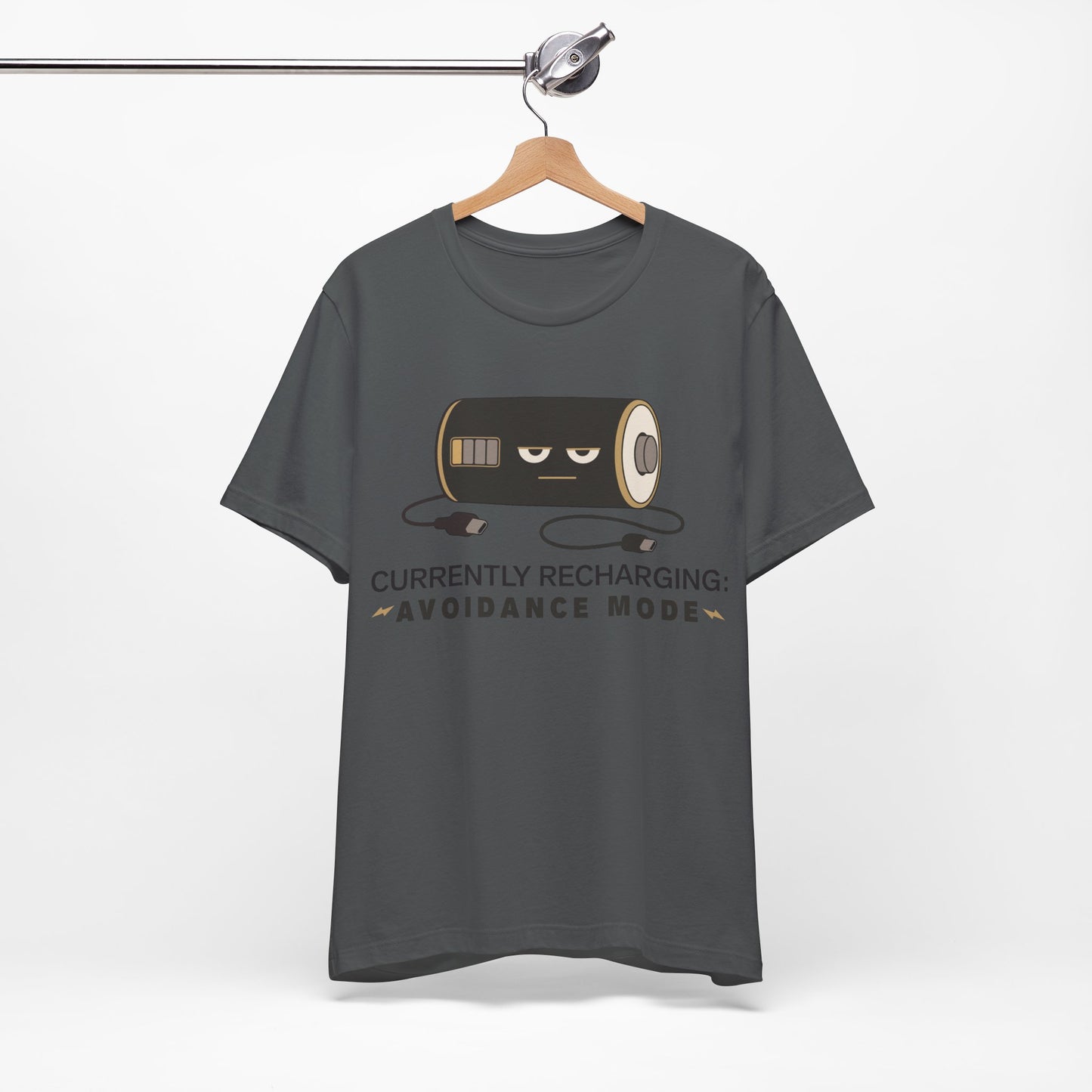 Currently Recharging Avoidance Mode graphic on Bella+Canvas 3001 unisex tee