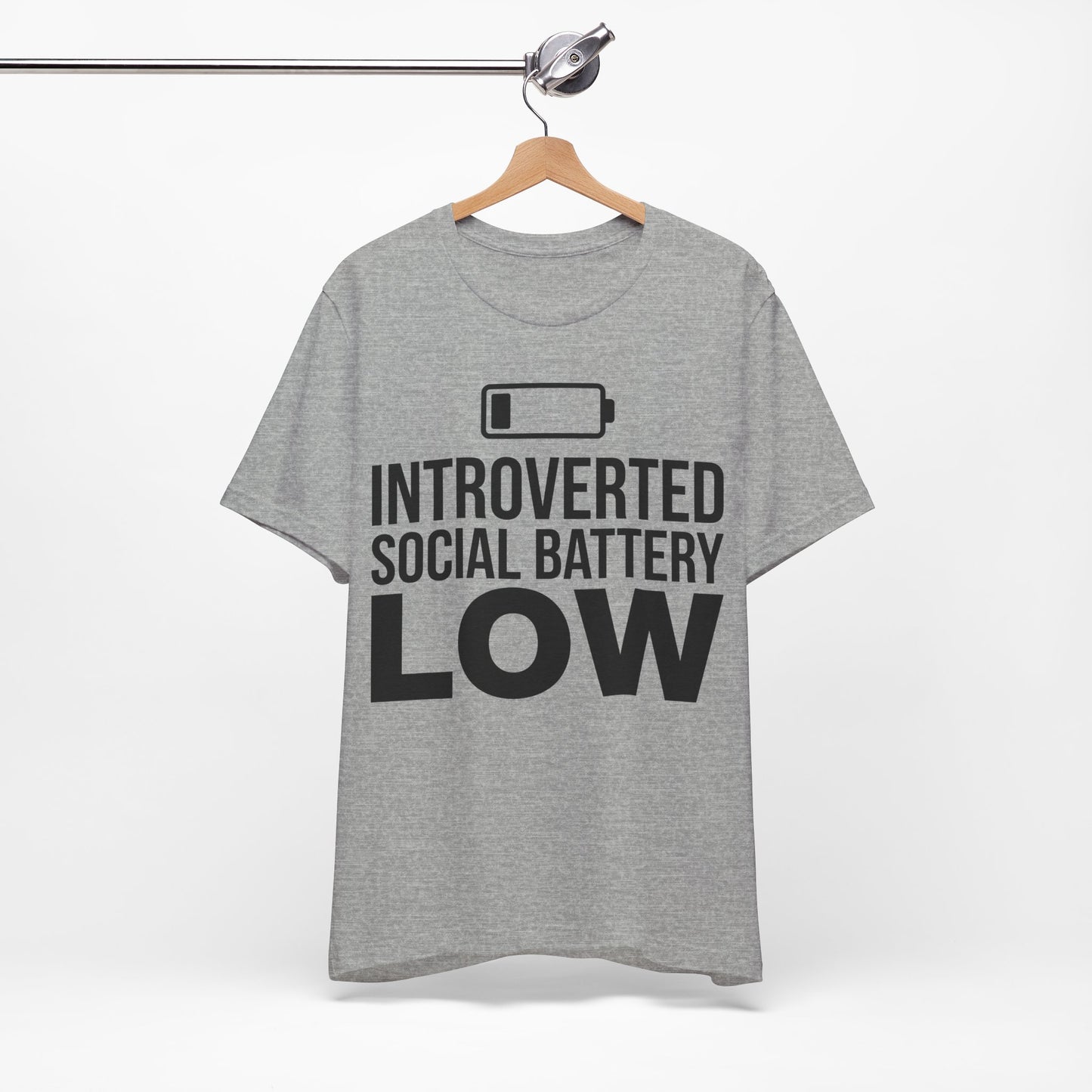 Introverted Social Battery Low graphic on Bella+Canvas 3001 unisex tee