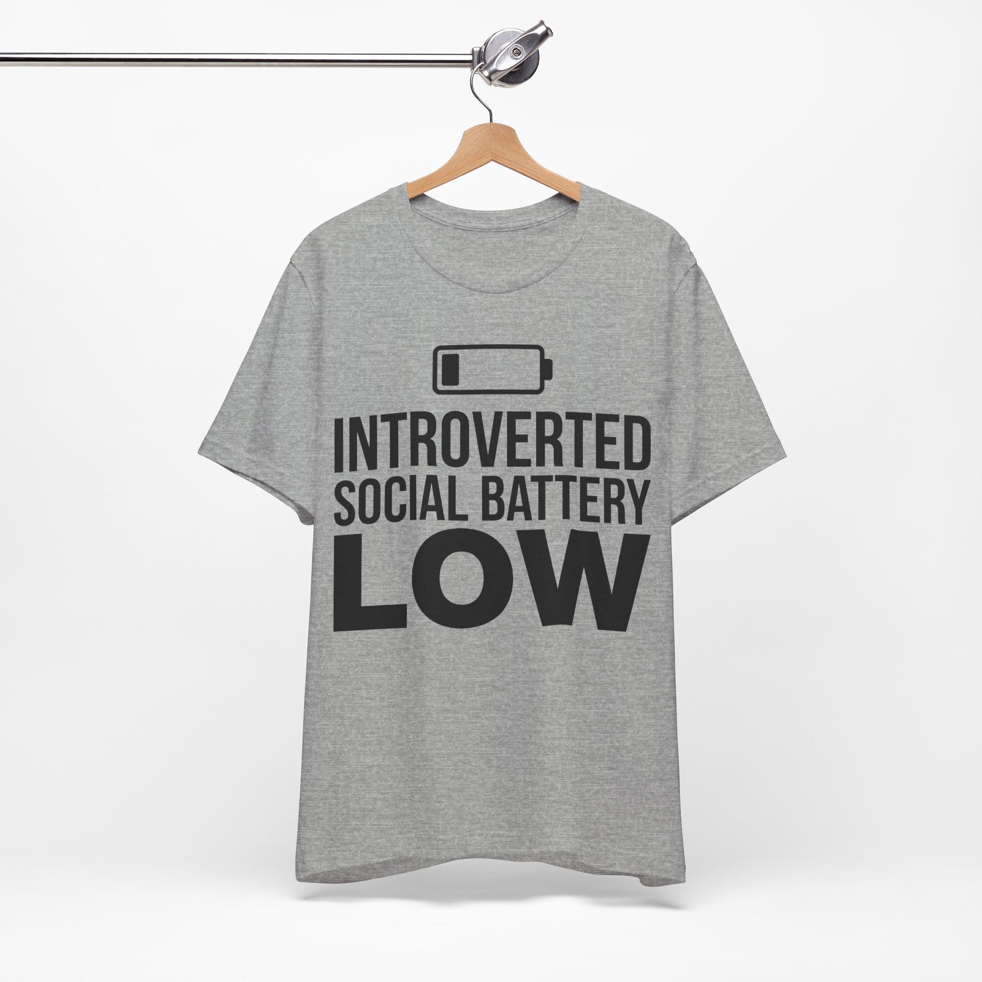 Introverted Social Battery Low graphic on Bella+Canvas 3001 unisex tee