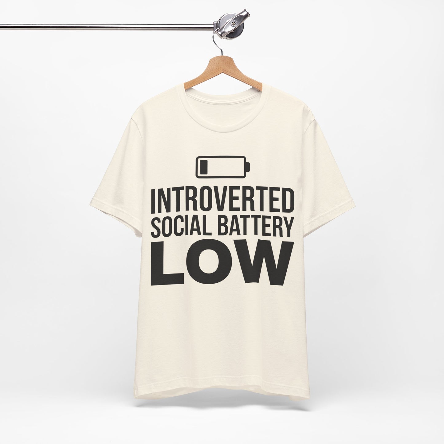 Introverted Social Battery Low graphic on Bella+Canvas 3001 unisex tee