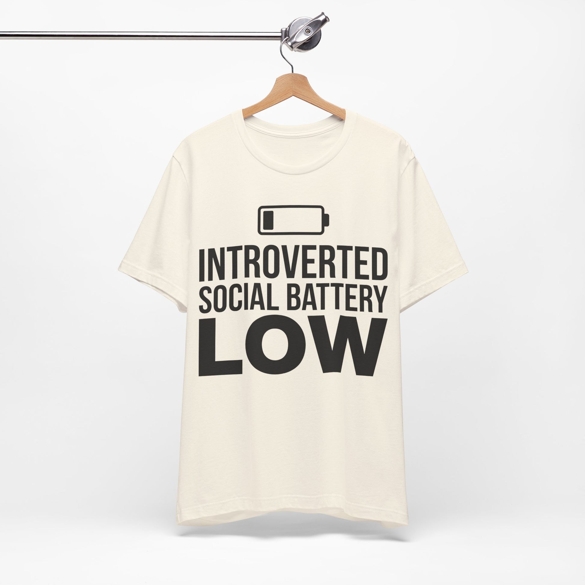 Introverted Social Battery Low graphic on Bella+Canvas 3001 unisex tee