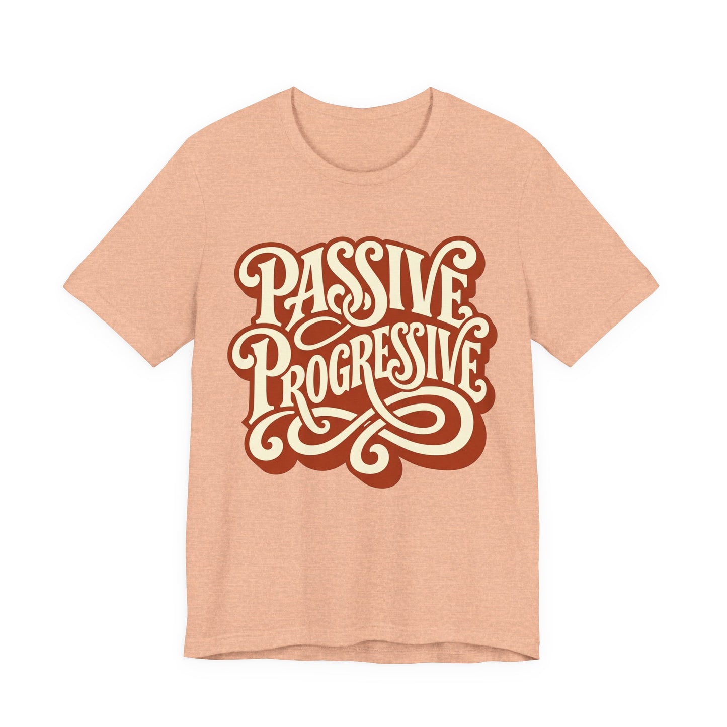 Black Bella+Canvas 3001 unisex tee with Passive Progressive graphic, on hanger