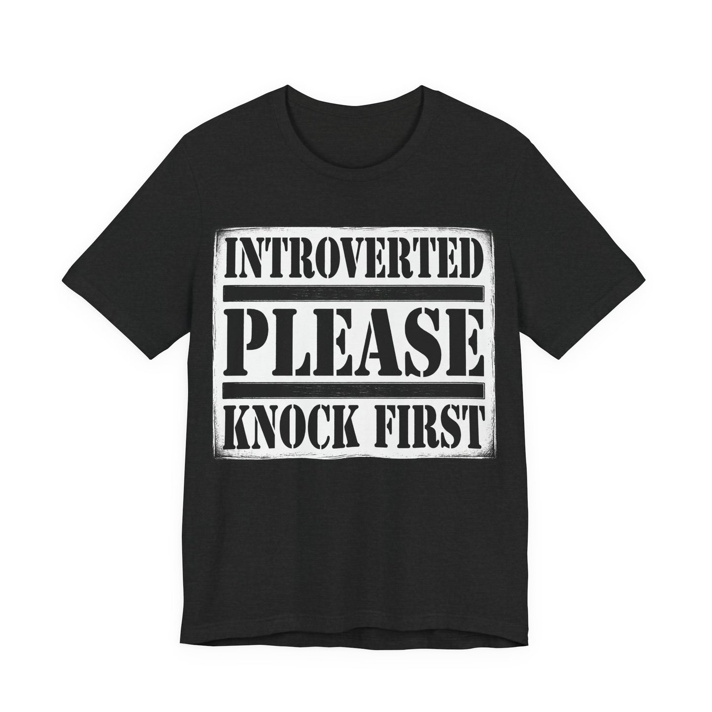 Solid Black Blend Bella+Canvas 3001 unisex tee with Introverted Please Knock First graphic