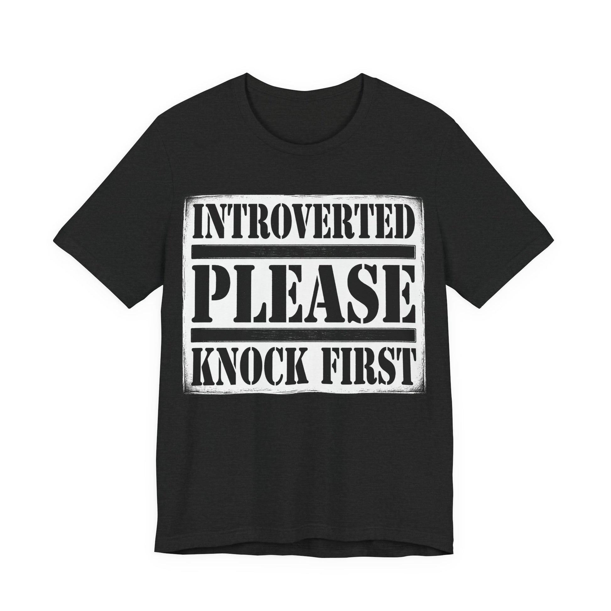 Solid Black Blend Bella+Canvas 3001 unisex tee with Introverted Please Knock First graphic