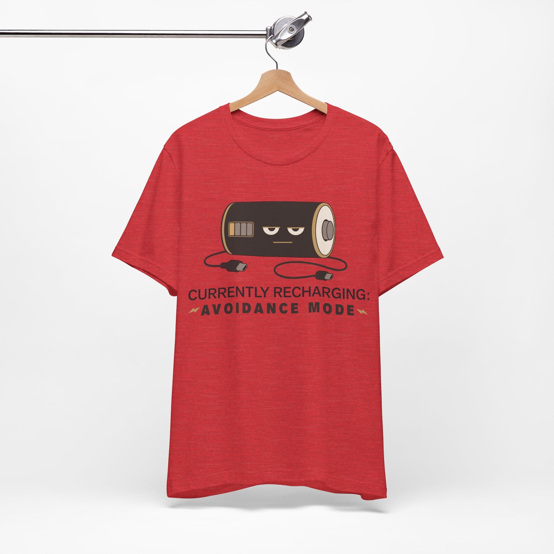 Currently Recharging Avoidance Mode graphic on Bella+Canvas 3001 unisex tee
