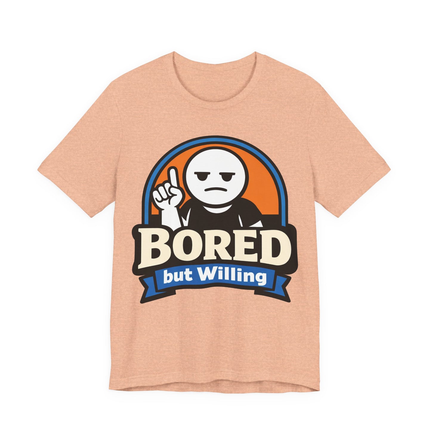 Black Bella+Canvas 3001 unisex tee with Bored But Willing graphic, on hanger