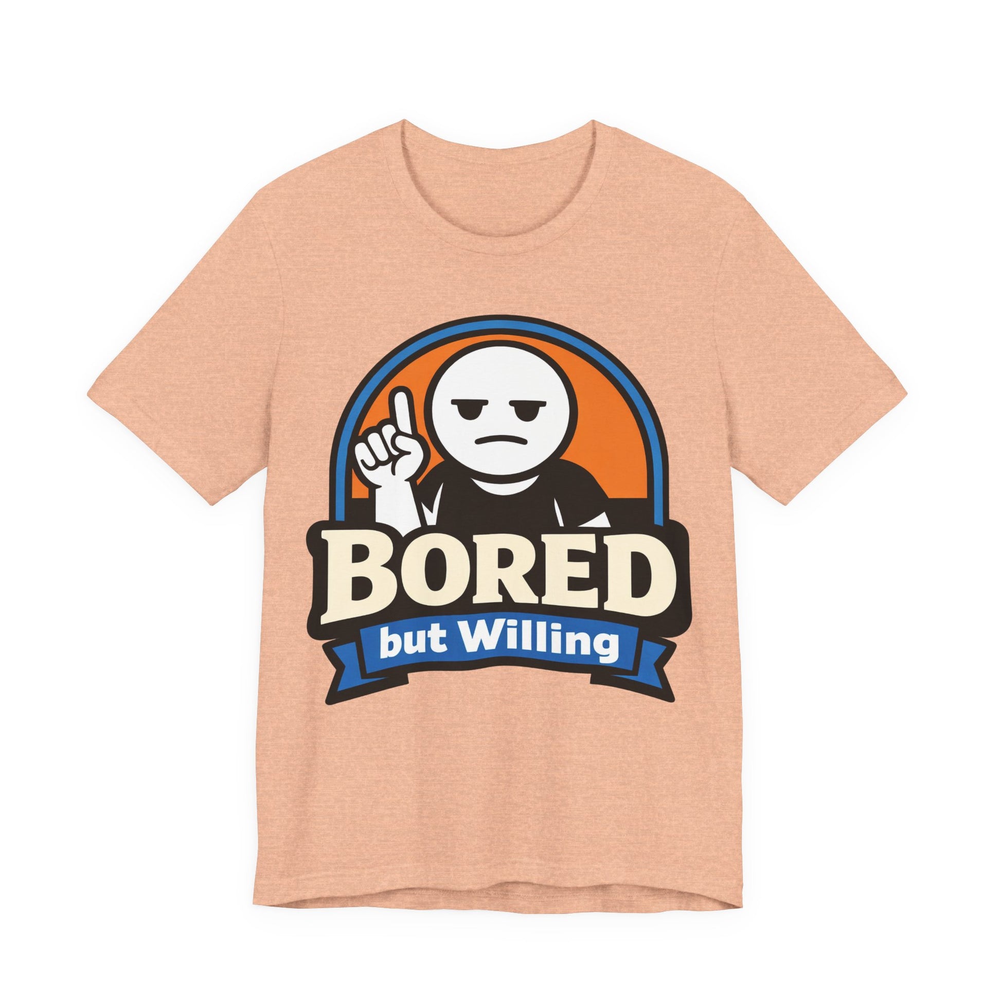 Black Bella+Canvas 3001 unisex tee with Bored But Willing graphic, on hanger
