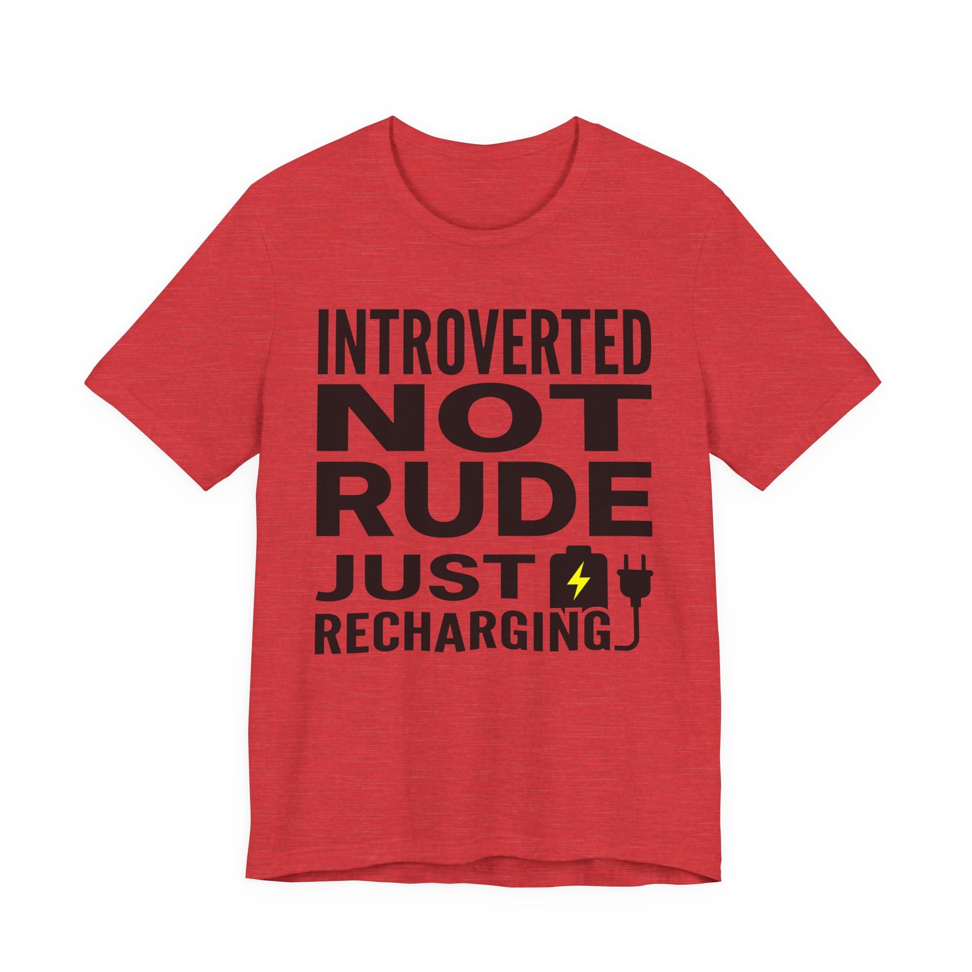 Heather Red Bella+Canvas 3001 unisex tee with Introverted Not Rude Just Recharging graphic