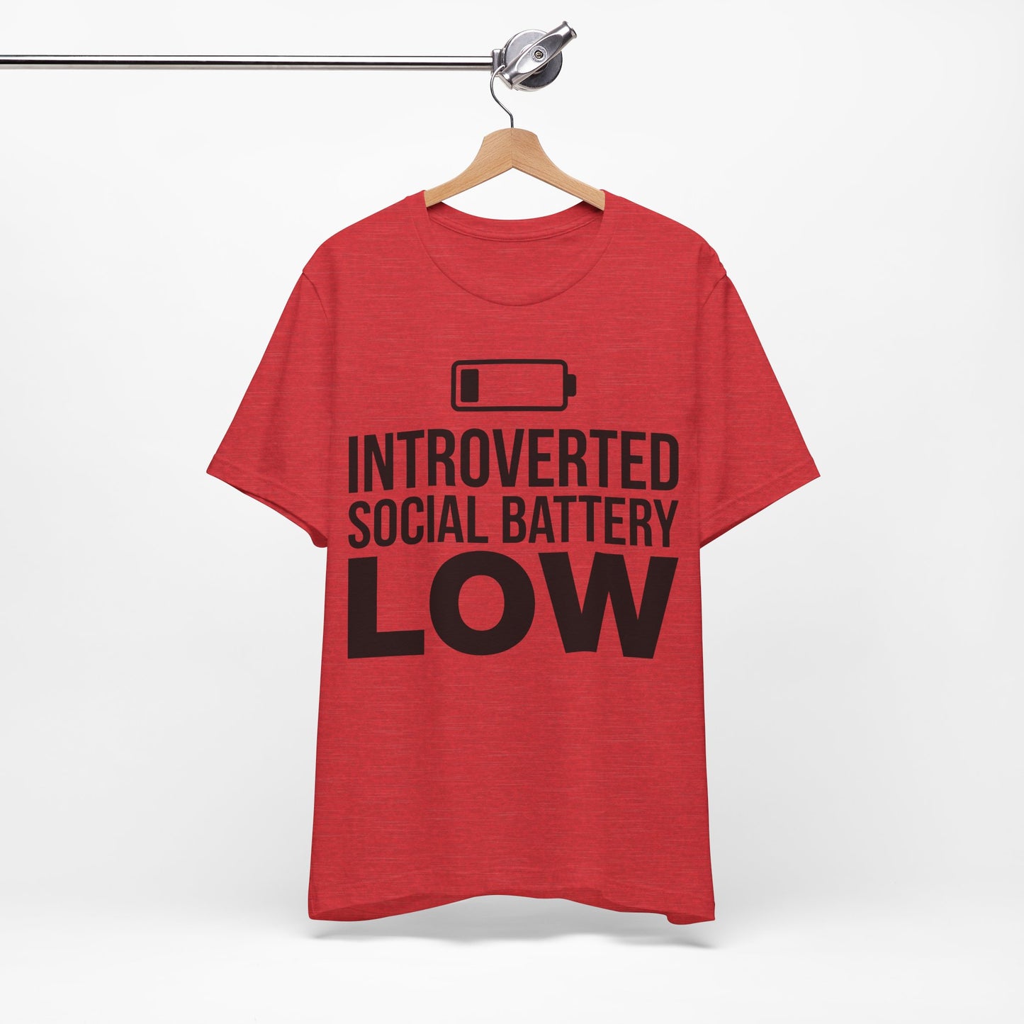 Introverted Social Battery Low graphic on Bella+Canvas 3001 unisex tee