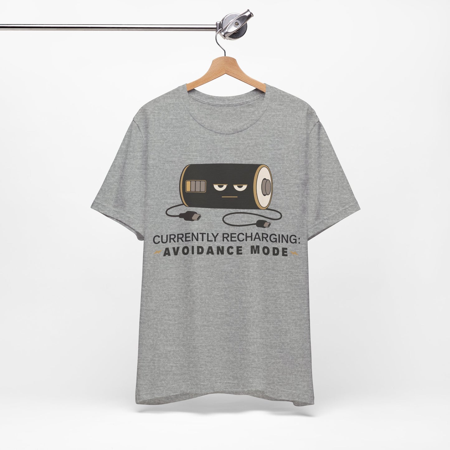 Currently Recharging Avoidance Mode graphic on Bella+Canvas 3001 unisex tee