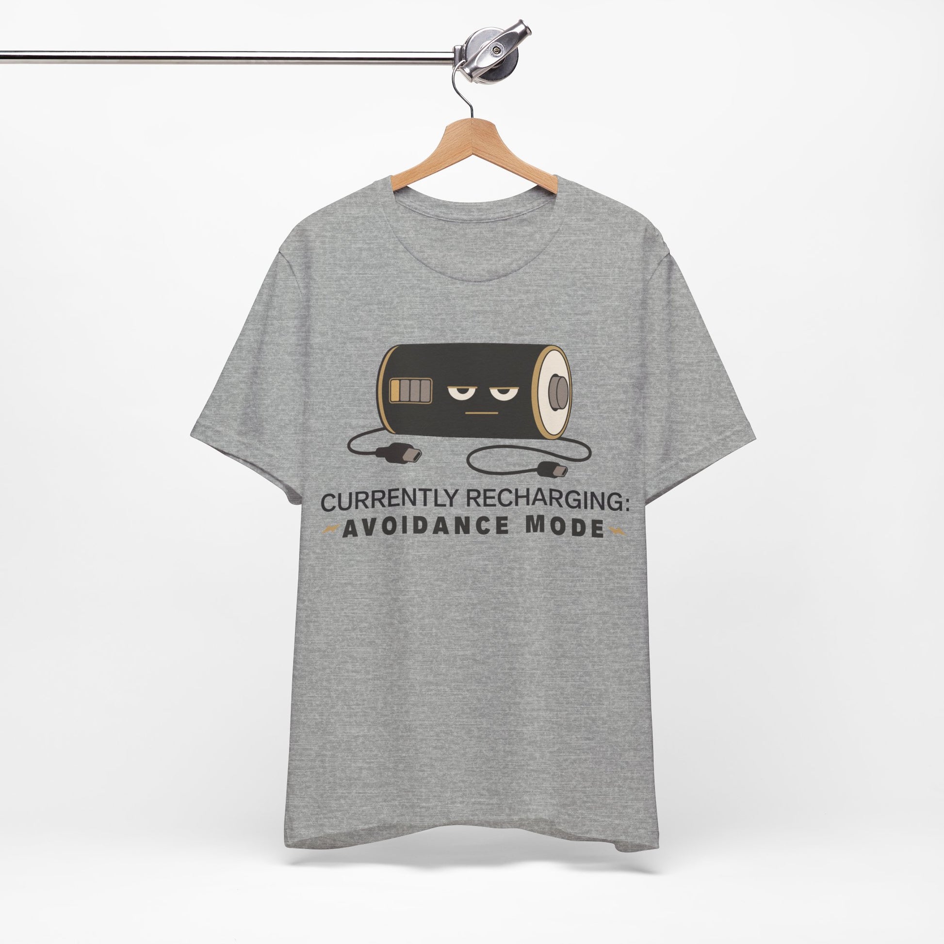 Currently Recharging Avoidance Mode graphic on Bella+Canvas 3001 unisex tee