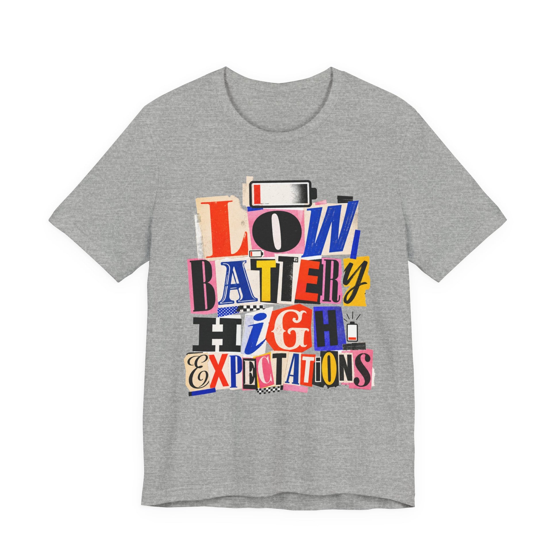 Athletic Heather Bella+Canvas 3001 unisex tee with Low Battery High Expectations graphic