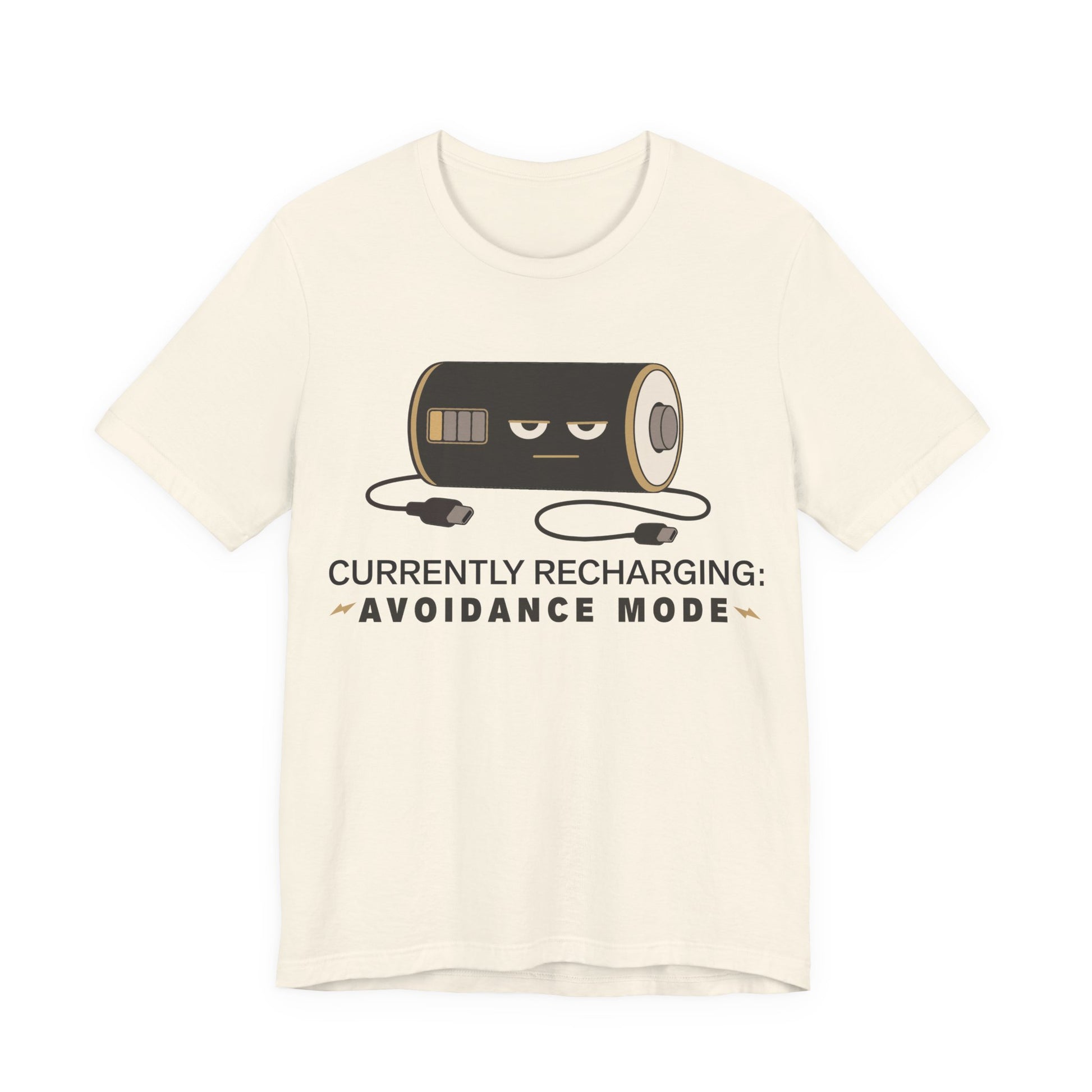 Natural Bella+Canvas 3001 unisex tee with Currently Recharging Avoidance Mode graphic