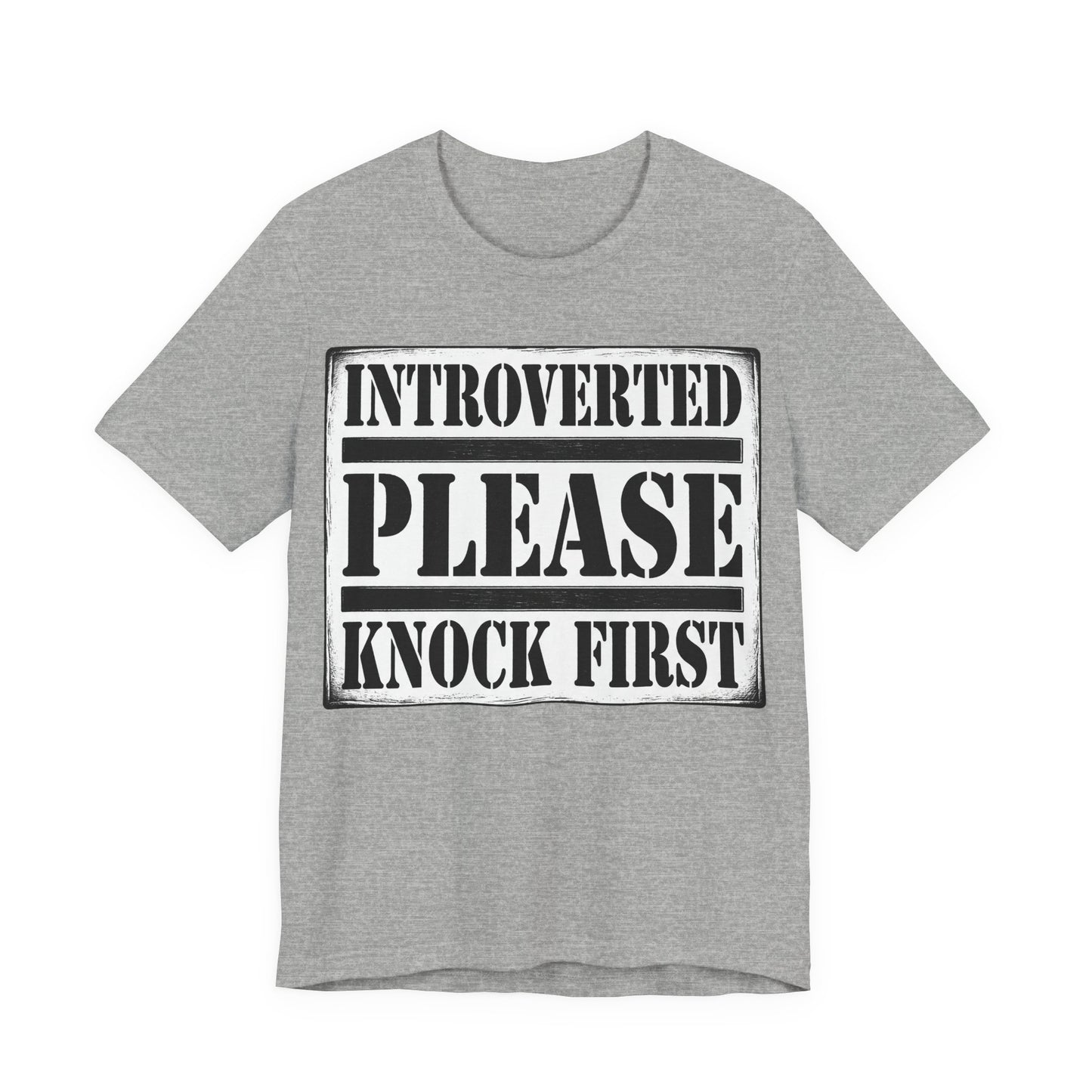 Athletic Heather Bella+Canvas 3001 unisex tee with Introverted Please Knock First graphic