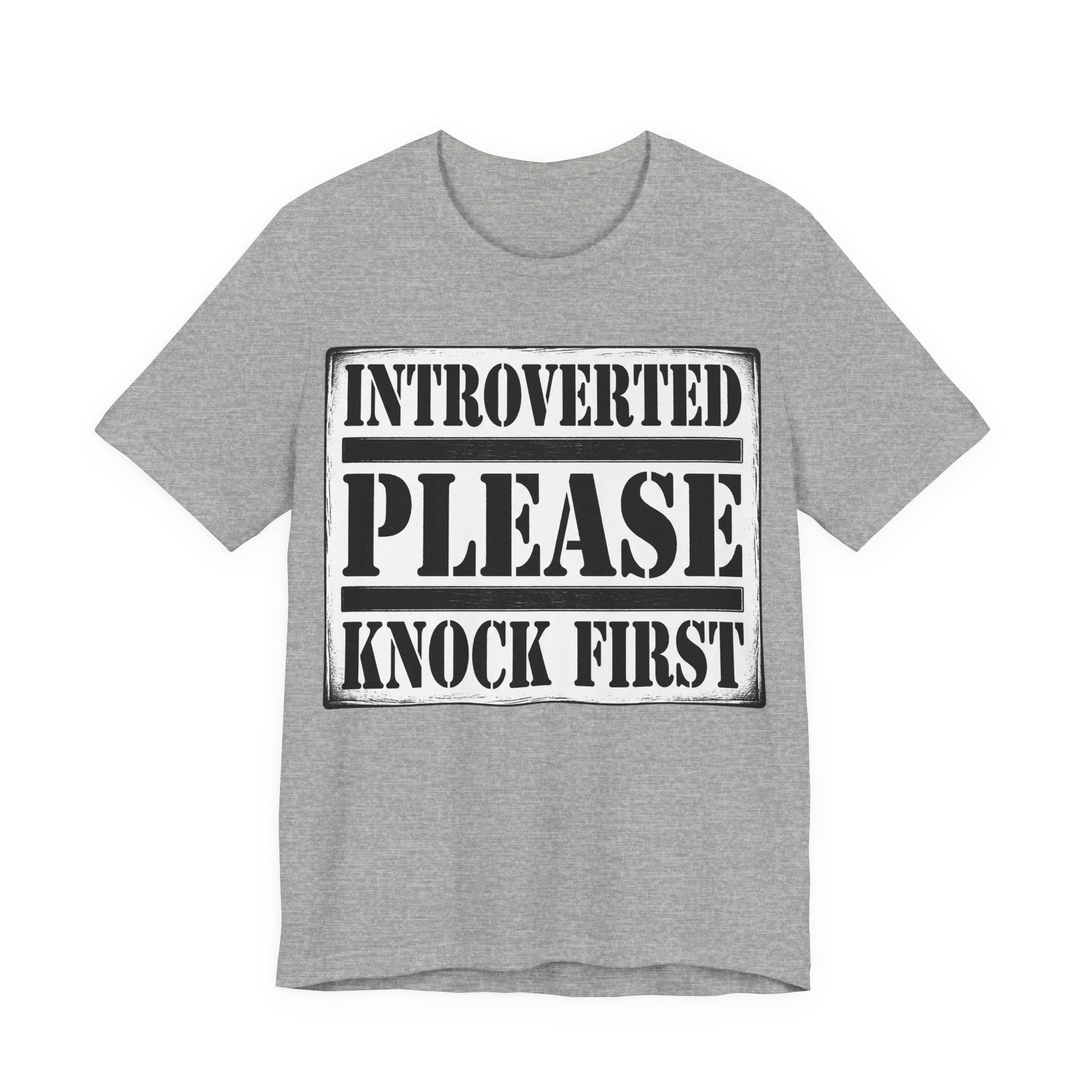 Athletic Heather Bella+Canvas 3001 unisex tee with Introverted Please Knock First graphic
