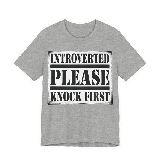 Athletic Heather Bella+Canvas 3001 unisex tee with Introverted Please Knock First graphic