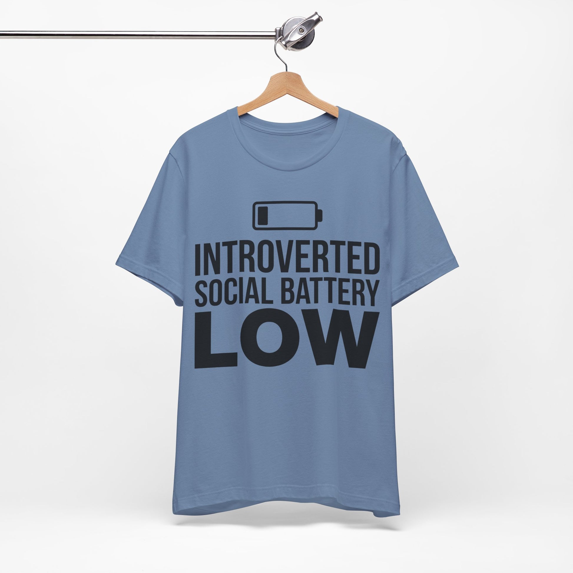 Introverted Social Battery Low graphic on Bella+Canvas 3001 unisex tee