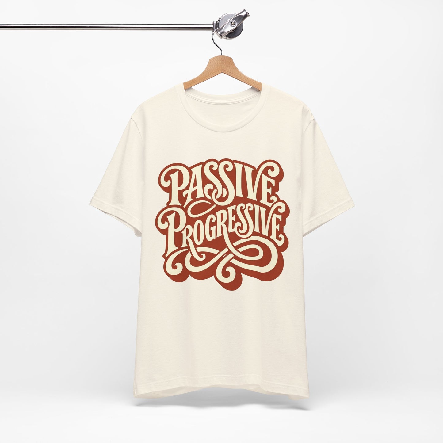 Navy Bella+Canvas 3001 unisex tee with Passive Progressive graphic, detail view