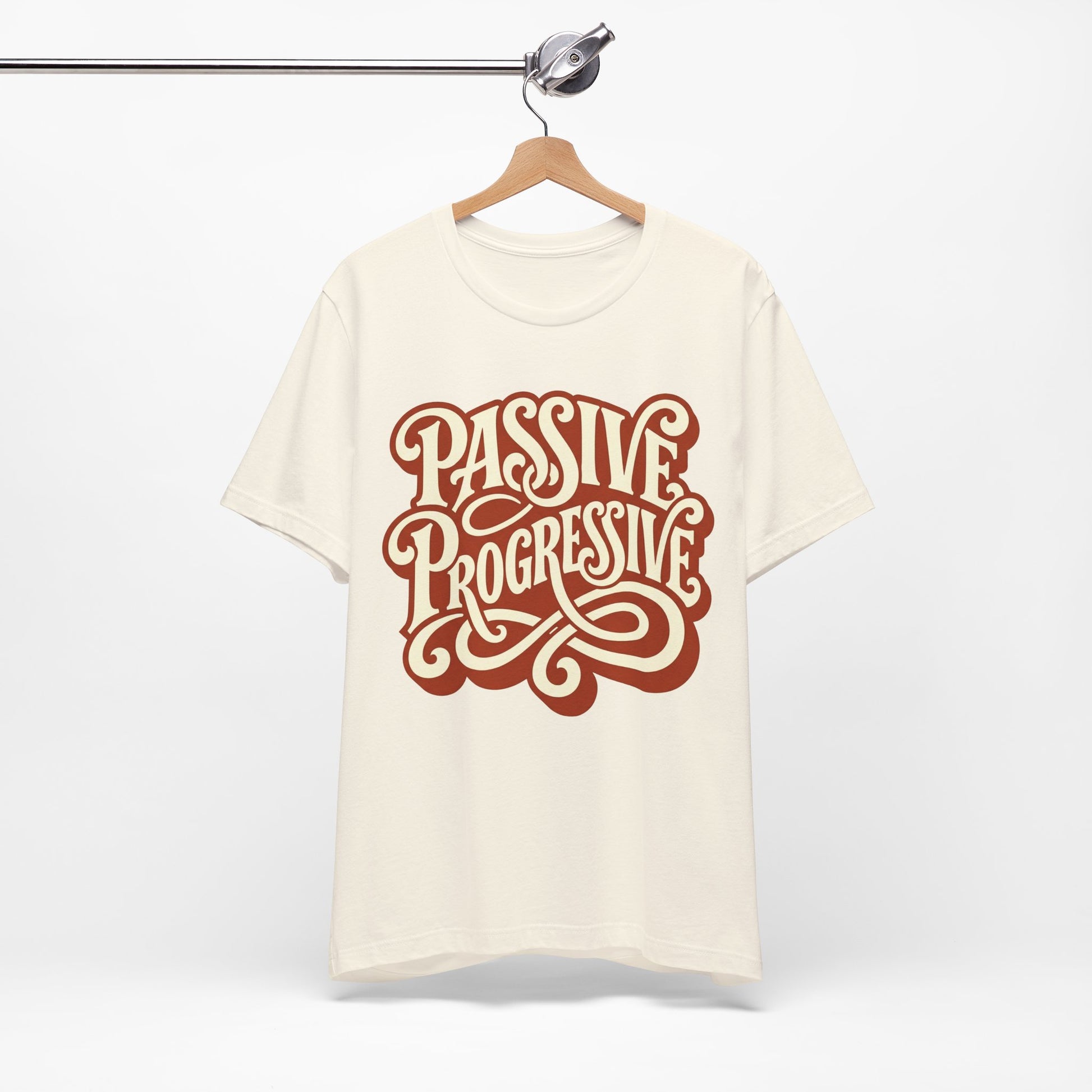 Navy Bella+Canvas 3001 unisex tee with Passive Progressive graphic, detail view