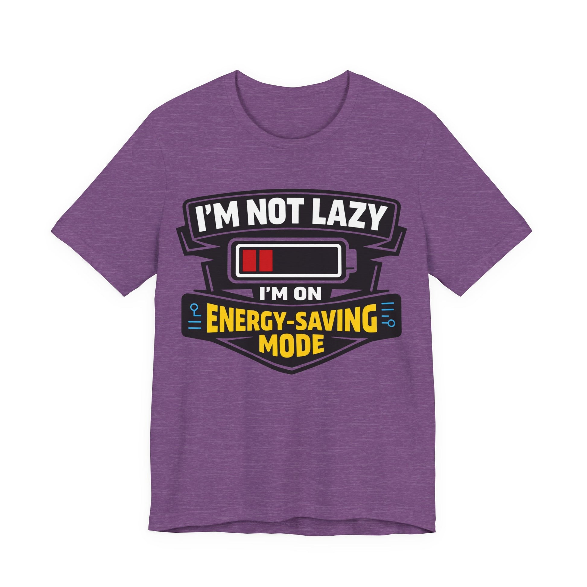 Asphalt Bella+Canvas 3001 unisex tee with I'm Not Lazy I'm on Energy-Saving Mode graphic, flat lay